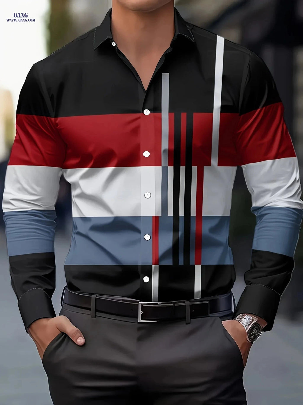 Men's Casual Button-Up Shirt - Stylish Print for Spring/Fall Wear   OAXG 