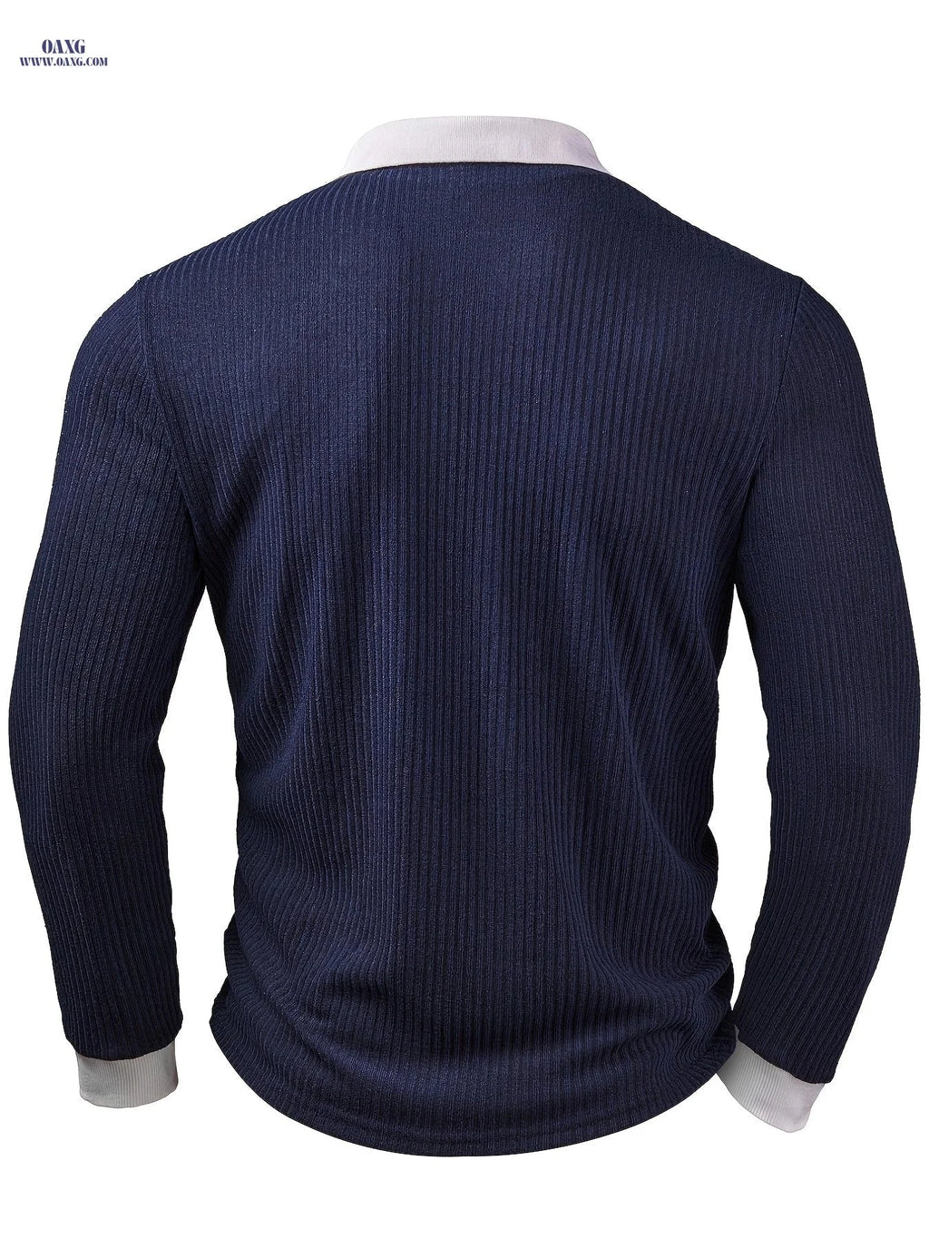 Men's Casual Button-Up Top - Ribbed Fabric, Contrast Collar Style   OAXG 
