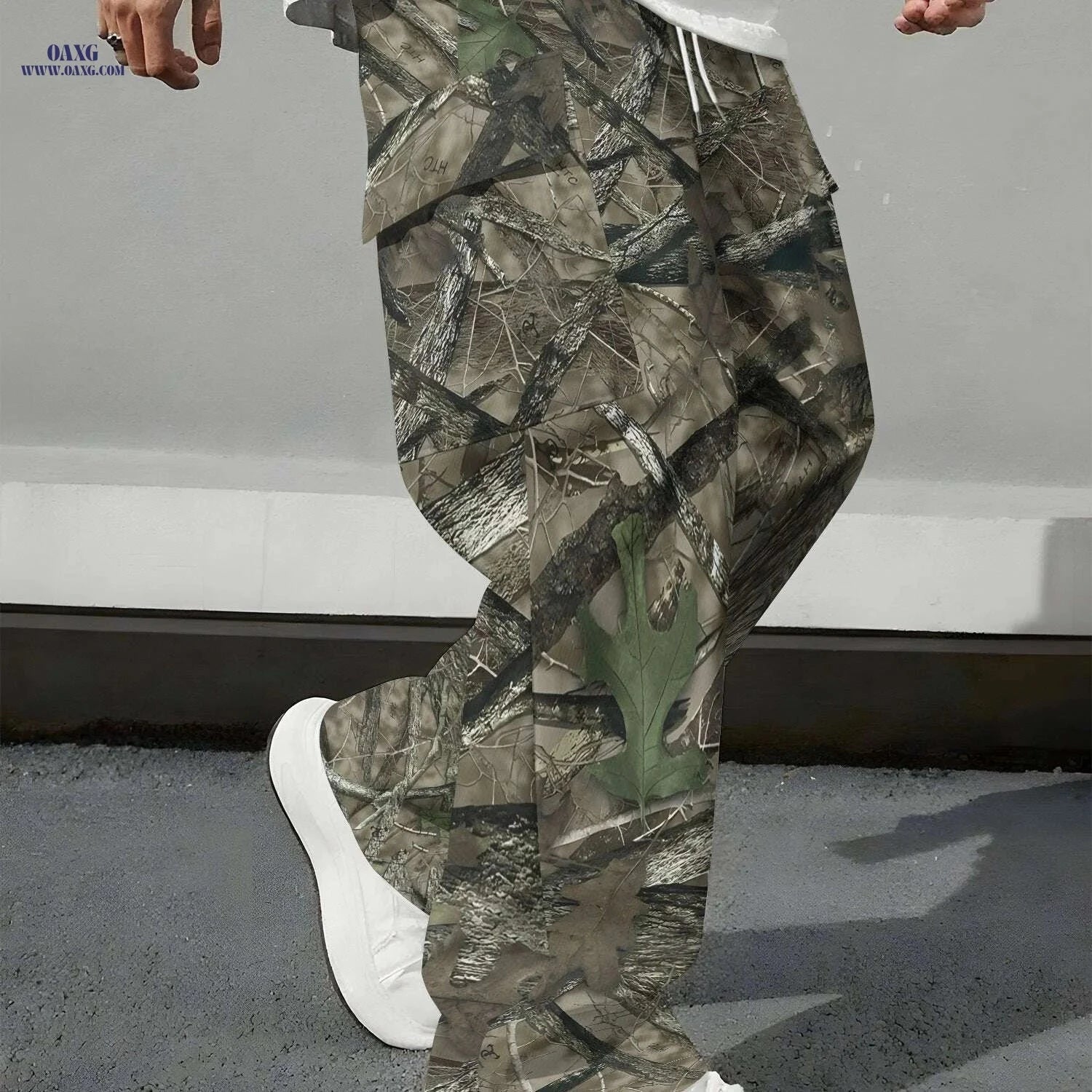 Men's Casual Camo Cargo Pants - Adjustable Drawstring, Multiple Pockets   OAXG 