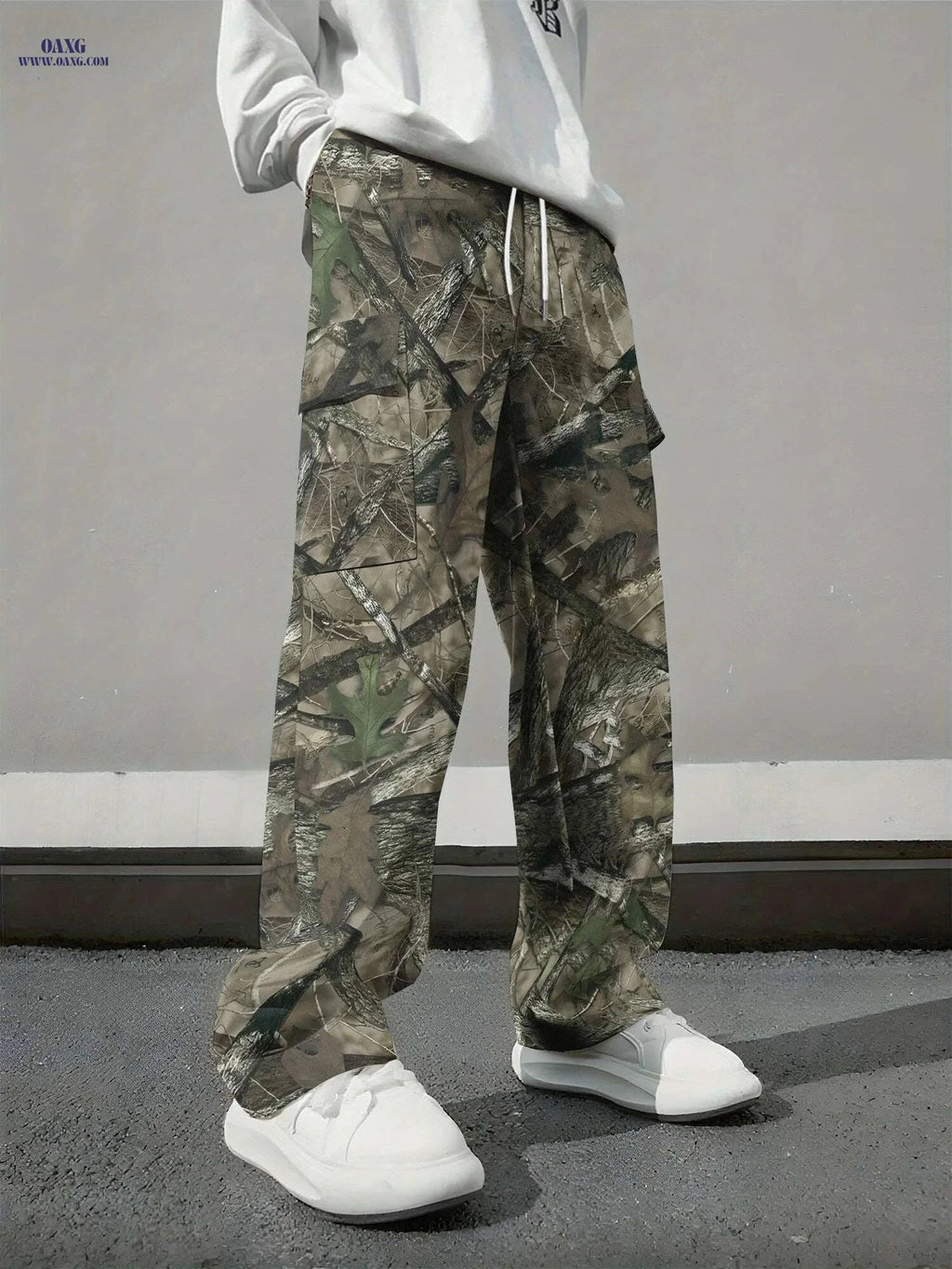 Men's Casual Camo Cargo Pants - Adjustable Drawstring, Multiple Pockets   OAXG Mixed Color / S
