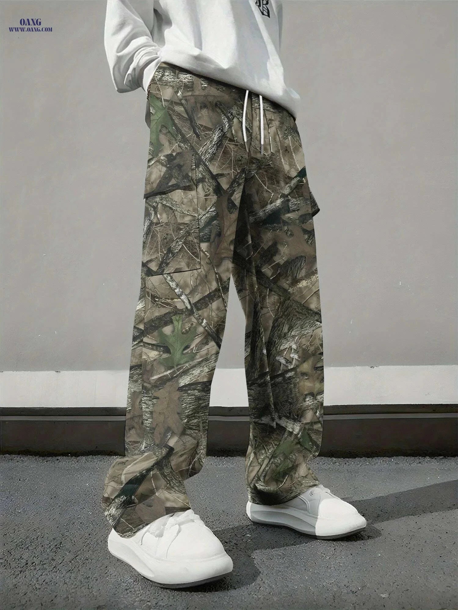 Men's Casual Camo Cargo Pants - Adjustable Drawstring, Multiple Pockets   OAXG Mixed Color / S