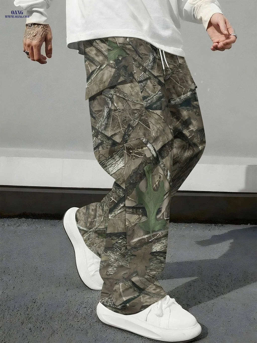 Men's Casual Camo Cargo Pants - Adjustable Drawstring, Multiple Pockets   OAXG Mixed Color / S