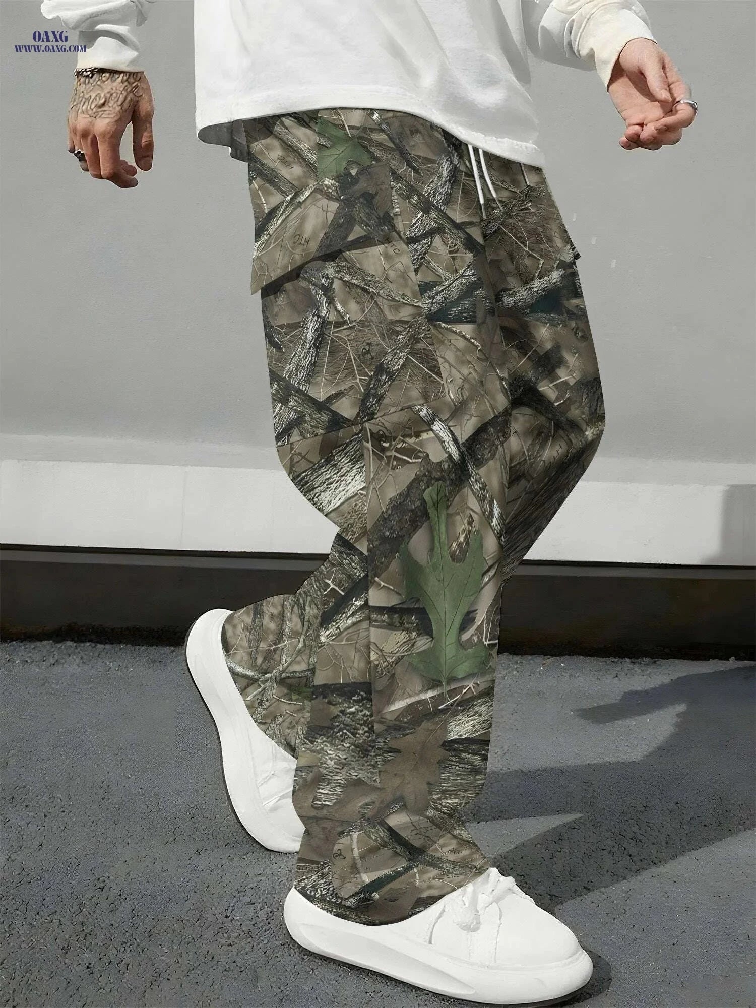 Men's Casual Camo Cargo Pants - Adjustable Drawstring, Multiple Pockets   OAXG Mixed Color / S