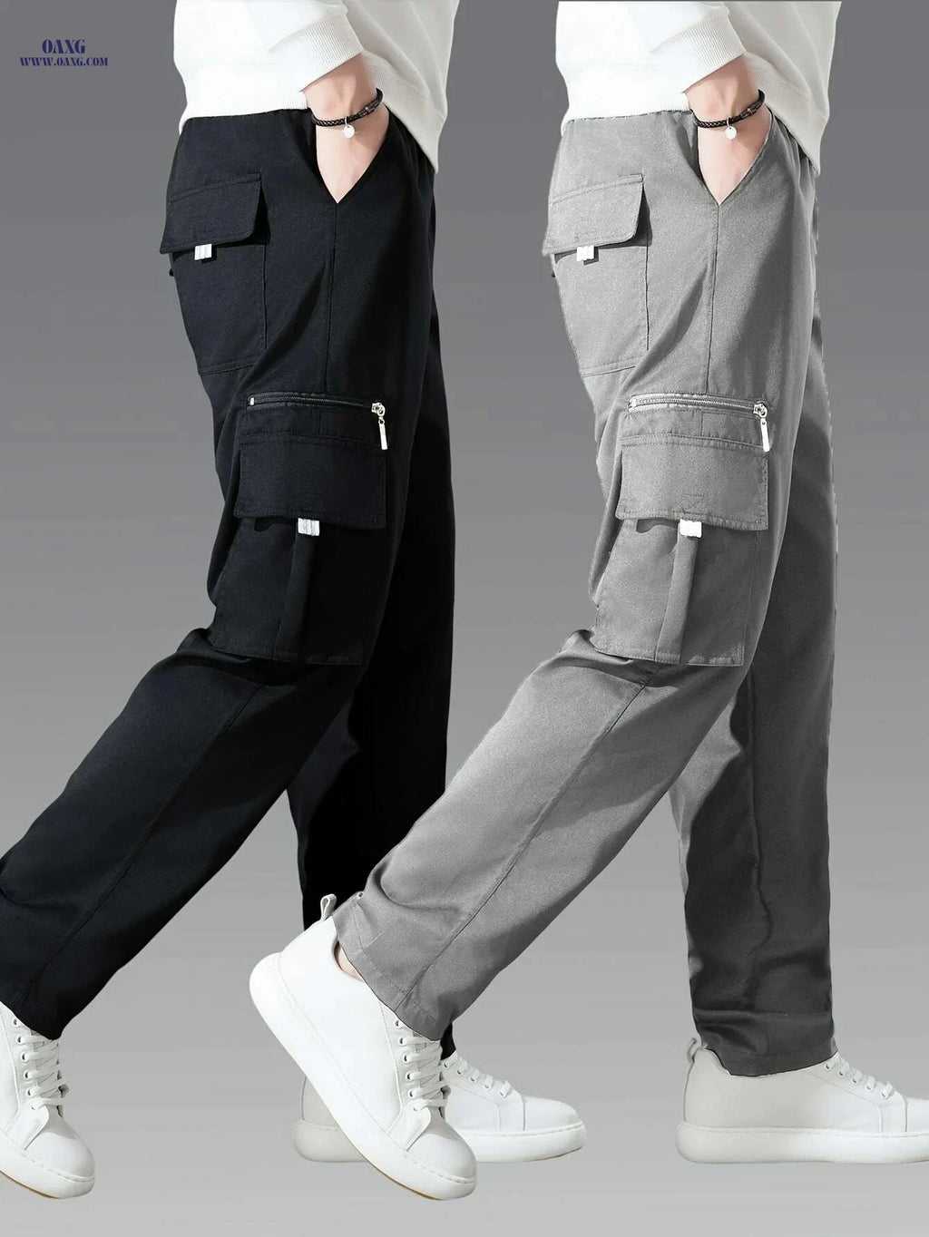 Men's Casual Cargo Pants 2-Pack - Loose Fit, Multi-Pocket Style   OAXG 