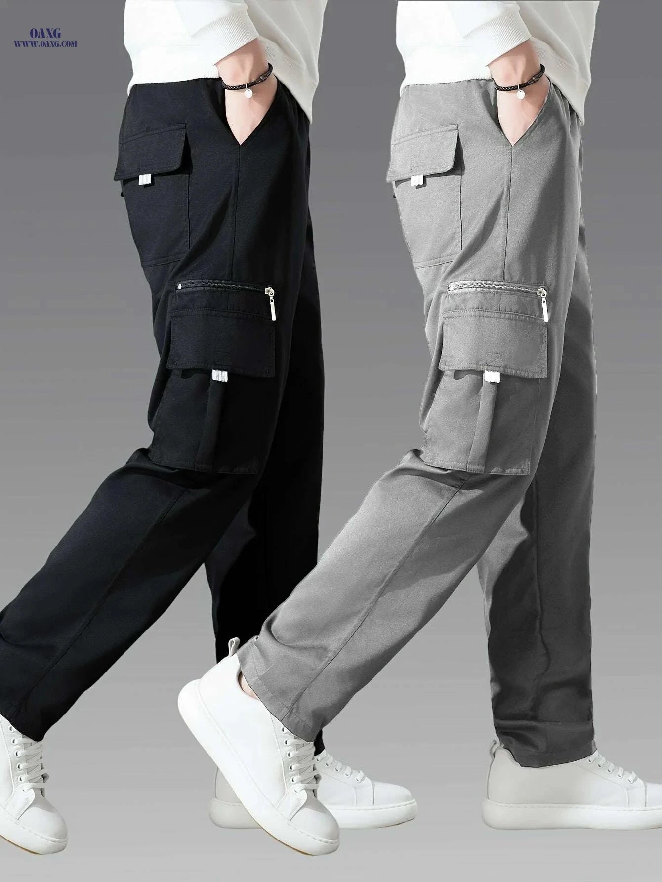 Men's Casual Cargo Pants 2-Pack - Loose Fit, Multi-Pocket Style   OAXG 
