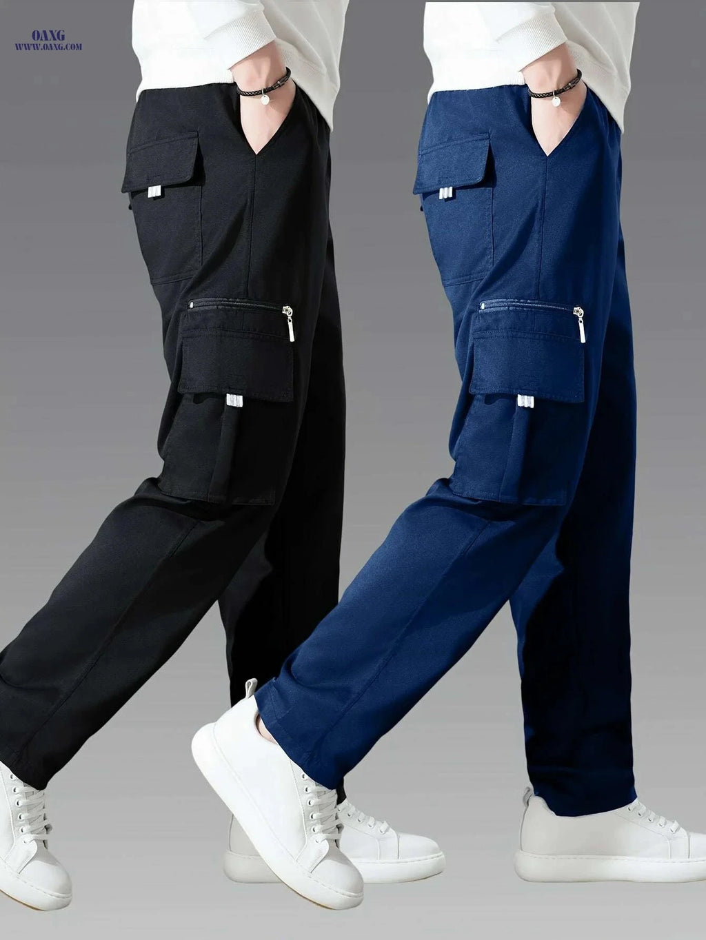 Men's Casual Cargo Pants 2-Pack - Loose Fit, Multi-Pocket Style   OAXG 