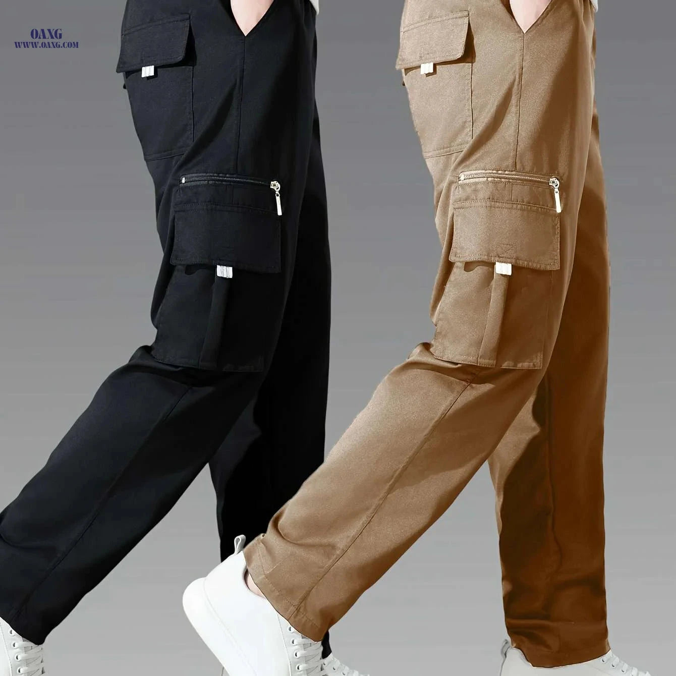 Men's Casual Cargo Pants 2-Pack - Loose Fit, Multi-Pocket Style   OAXG Black*Royal Blue / S