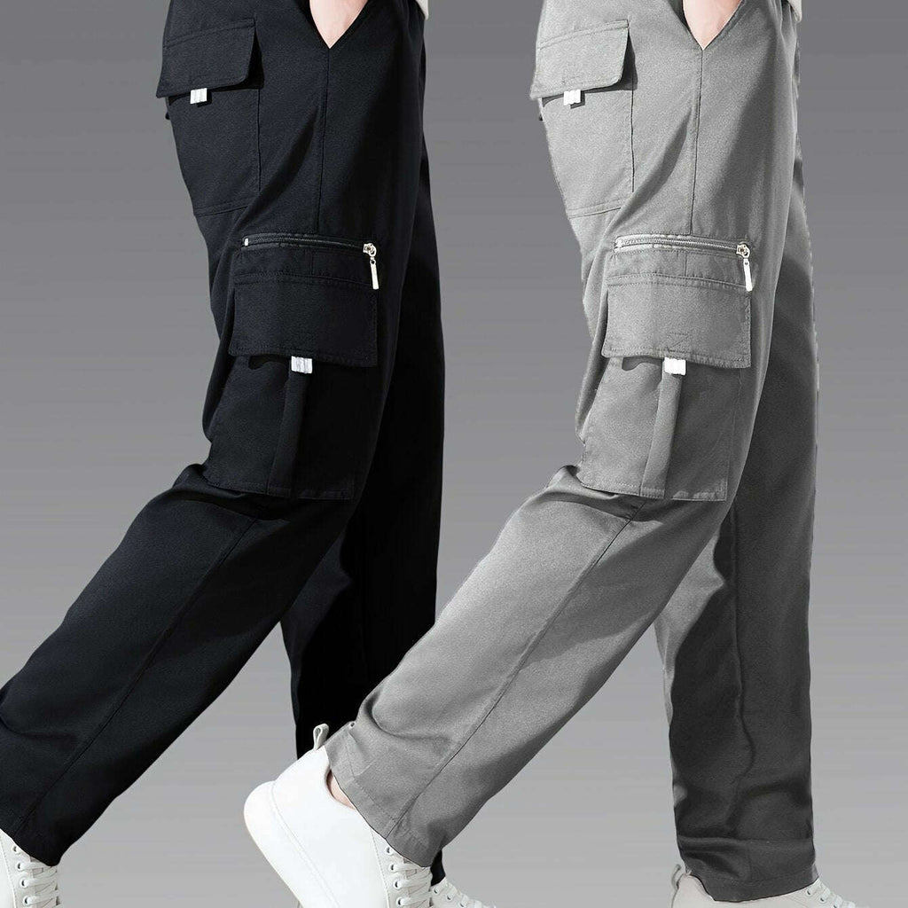 Men's Casual Cargo Pants 2-Pack - Loose Fit, Multi-Pocket Style   OAXG Black*Royal Blue / S