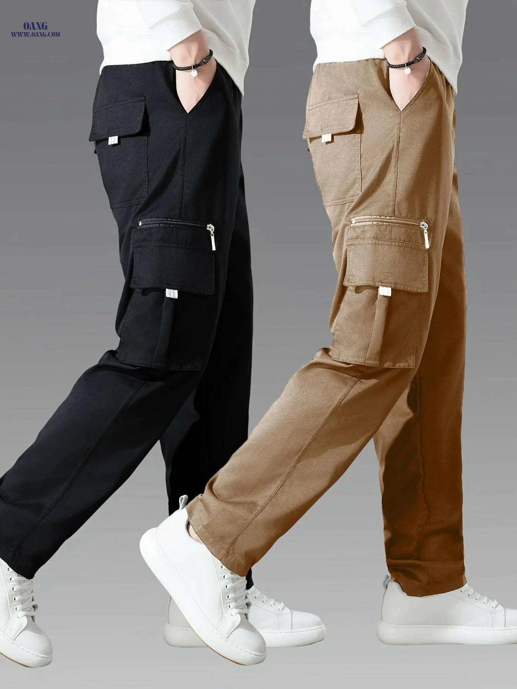 Men's Casual Cargo Pants 2-Pack - Loose Fit, Multi-Pocket Style   OAXG Black*Royal Blue / S