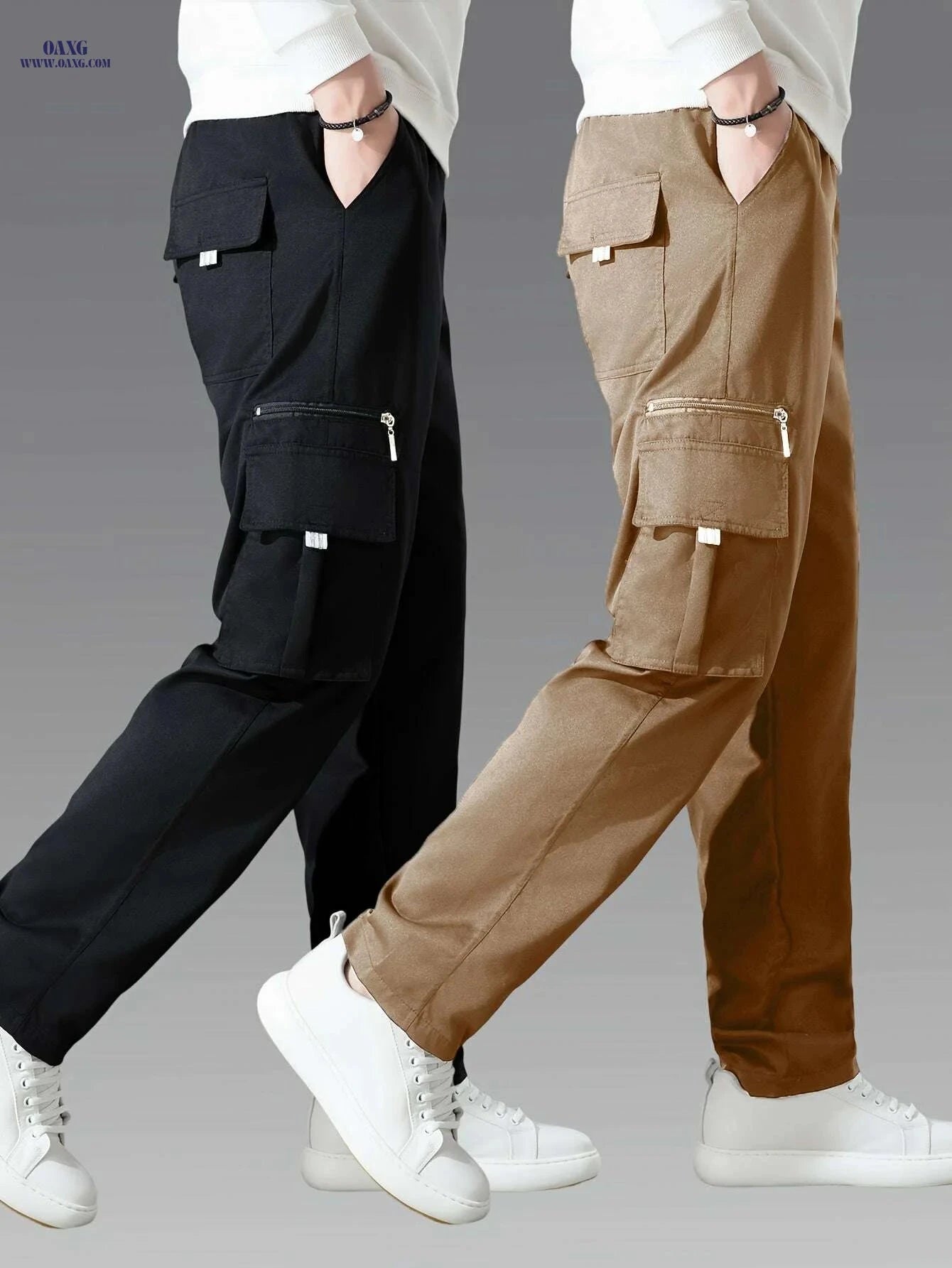 Men's Casual Cargo Pants 2-Pack - Loose Fit, Multi-Pocket Style   OAXG Black*Royal Blue / S