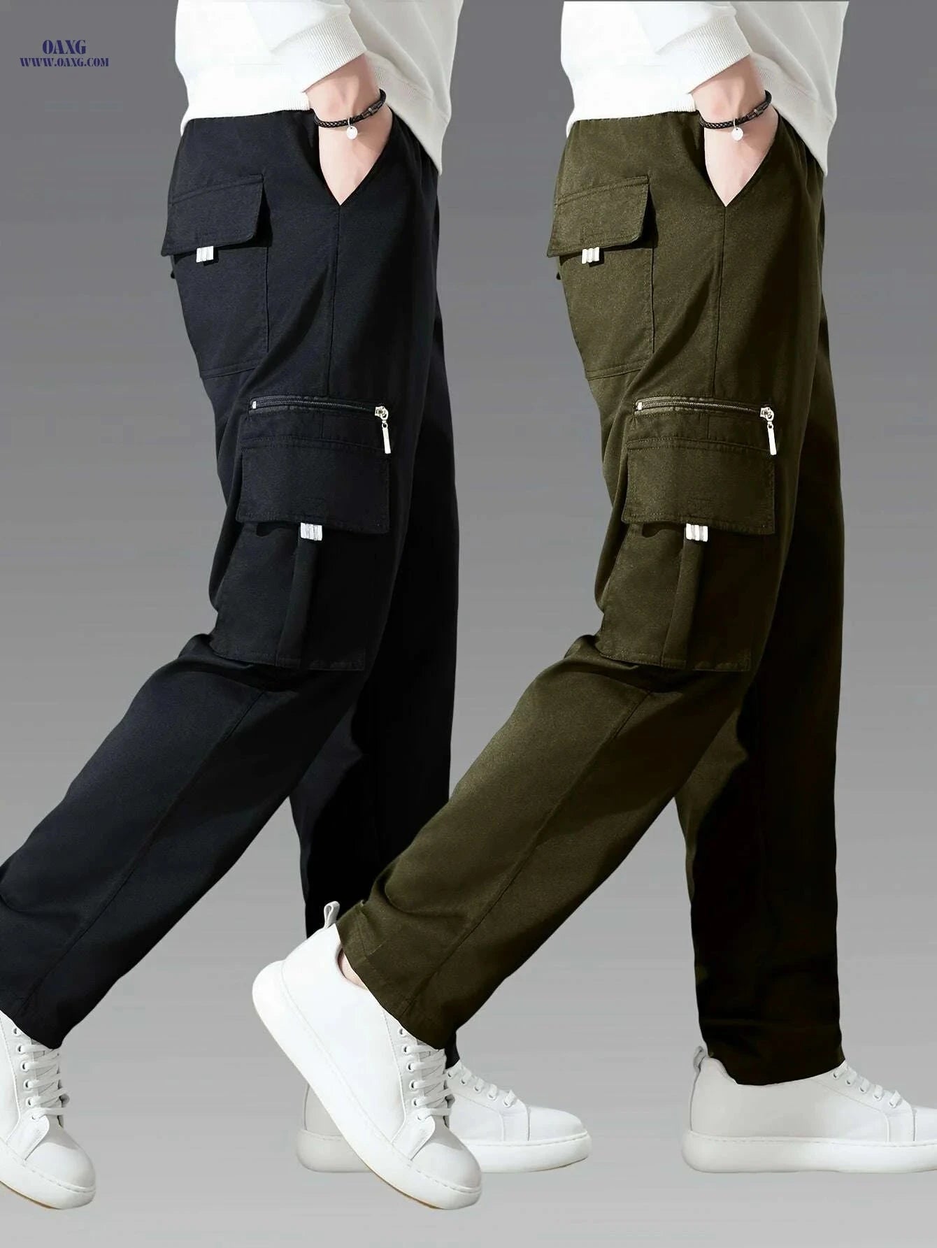 Men's Casual Cargo Pants 2-Pack - Loose Fit, Multi-Pocket Style   OAXG Black*Royal Blue / S