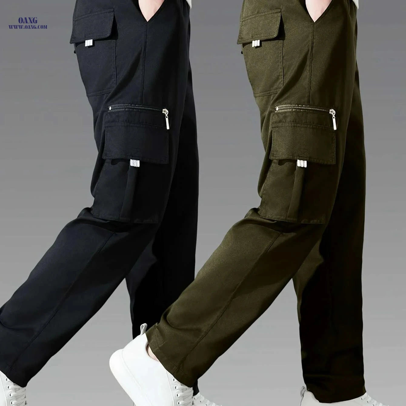 Men's Casual Cargo Pants 2-Pack - Loose Fit, Multi-Pocket Style   OAXG Black*Royal Blue / S