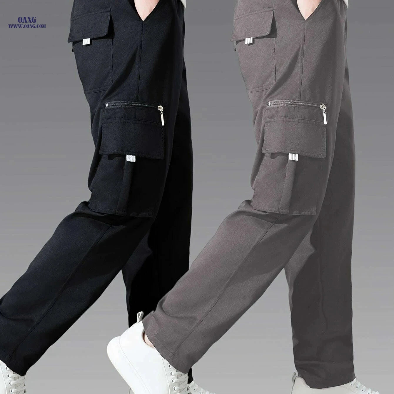 Men's Casual Cargo Pants 2-Pack - Loose Fit, Multi-Pocket Style   OAXG Black*Royal Blue / S