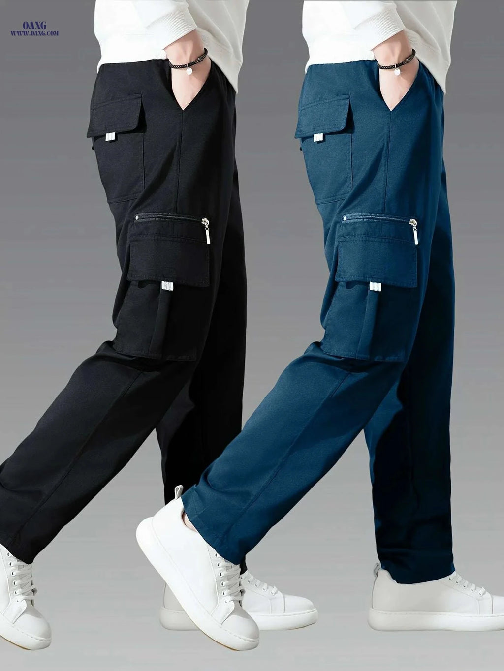 Men's Casual Cargo Pants 2-Pack - Loose Fit, Multi-Pocket Style   OAXG 