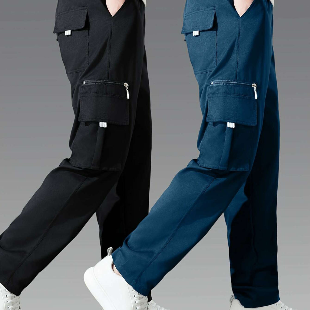 Men's Casual Cargo Pants 2-Pack - Loose Fit, Multi-Pocket Style   OAXG 