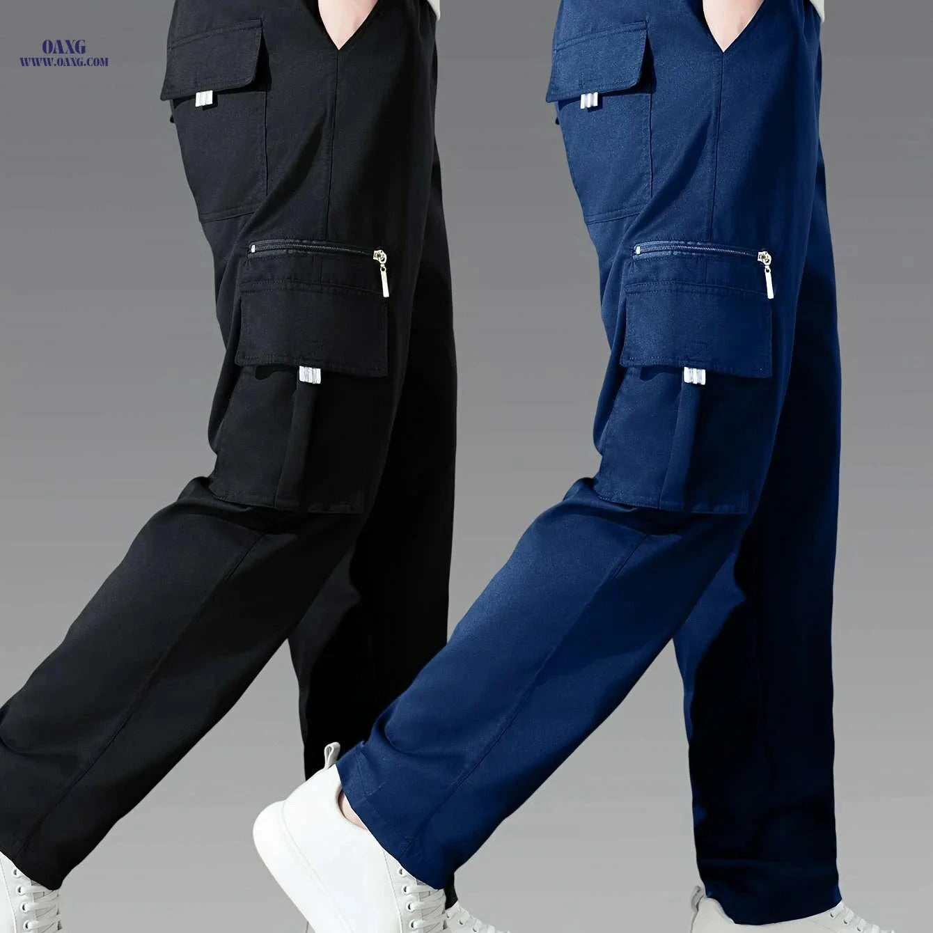 Men's Casual Cargo Pants 2-Pack - Loose Fit, Multi-Pocket Style   OAXG 