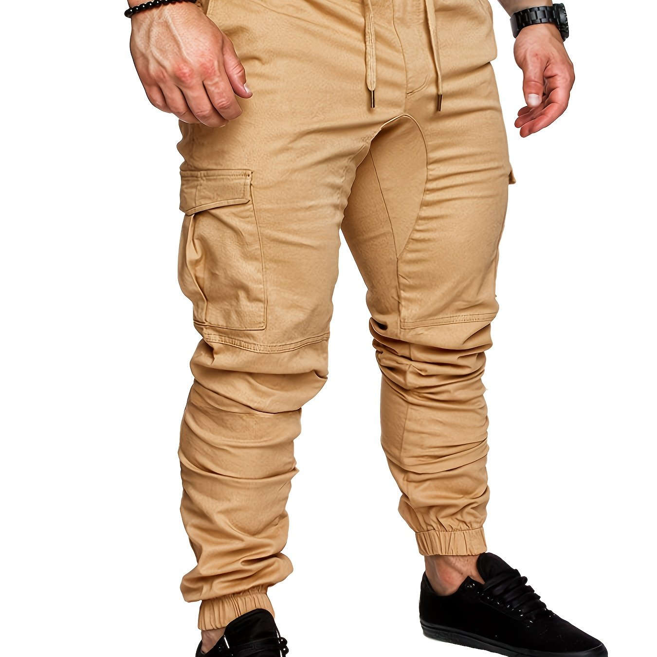 Men's Casual Cargo Pants - Comfortable Cotton Drawstring Workwear   OAXG Khaki / FR S