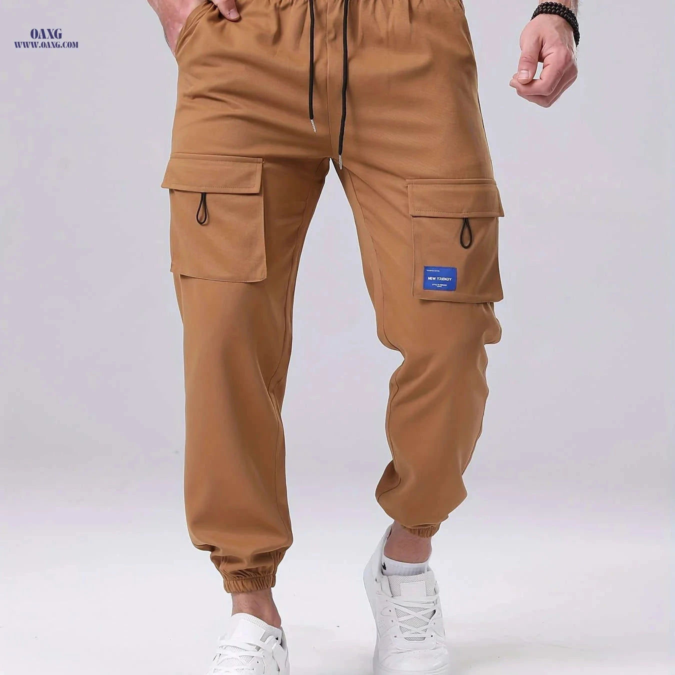 Men's Casual Cargo Pants - Drawstring, Mid-Waist, Multiple Pockets   OAXG Grey / FR S