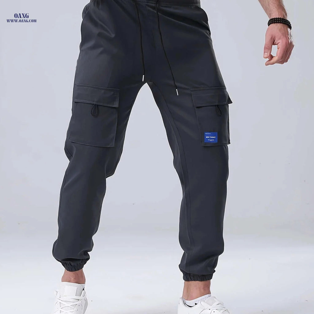 Men's Casual Cargo Pants - Drawstring, Mid-Waist, Multiple Pockets   OAXG Grey / FR S