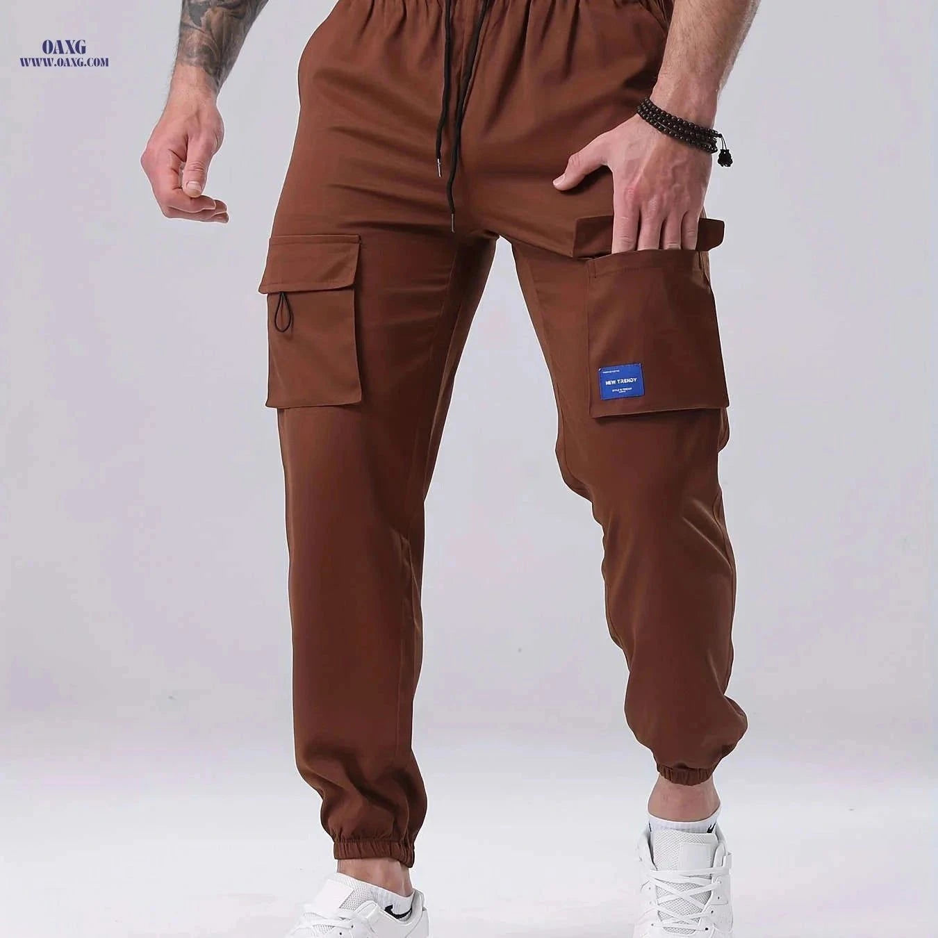 Men's Casual Cargo Pants - Drawstring, Mid-Waist, Multiple Pockets   OAXG Grey / FR S
