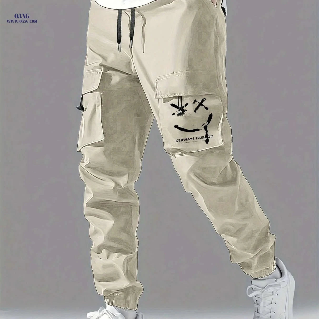 Men's Casual Cargo Pants - Drawstring, Multiple Pockets, Comfy Style   OAXG Blue / S