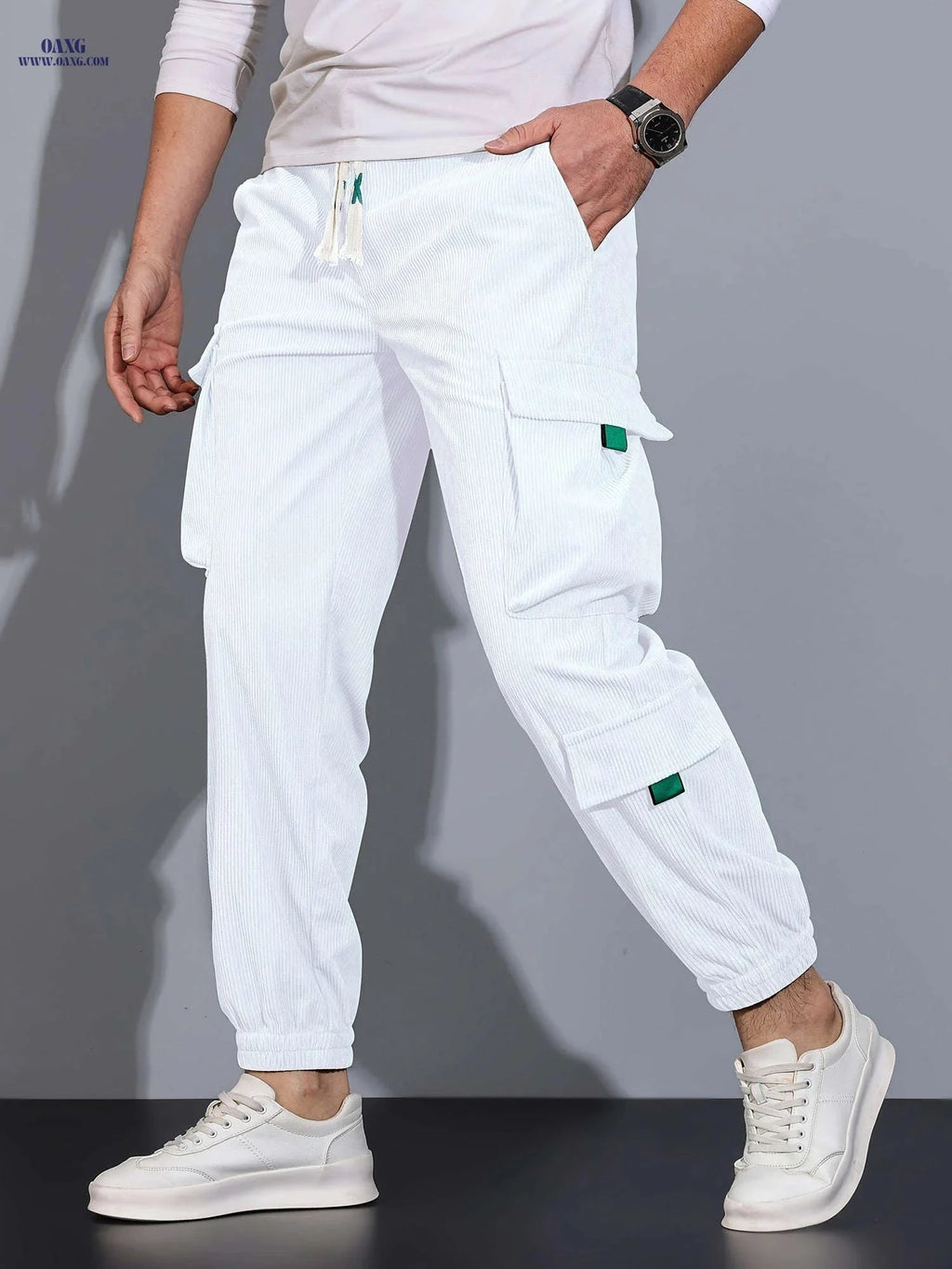 Men's Casual Cargo Pants - Drawstring Waist, All-Season Comfort   OAXG 