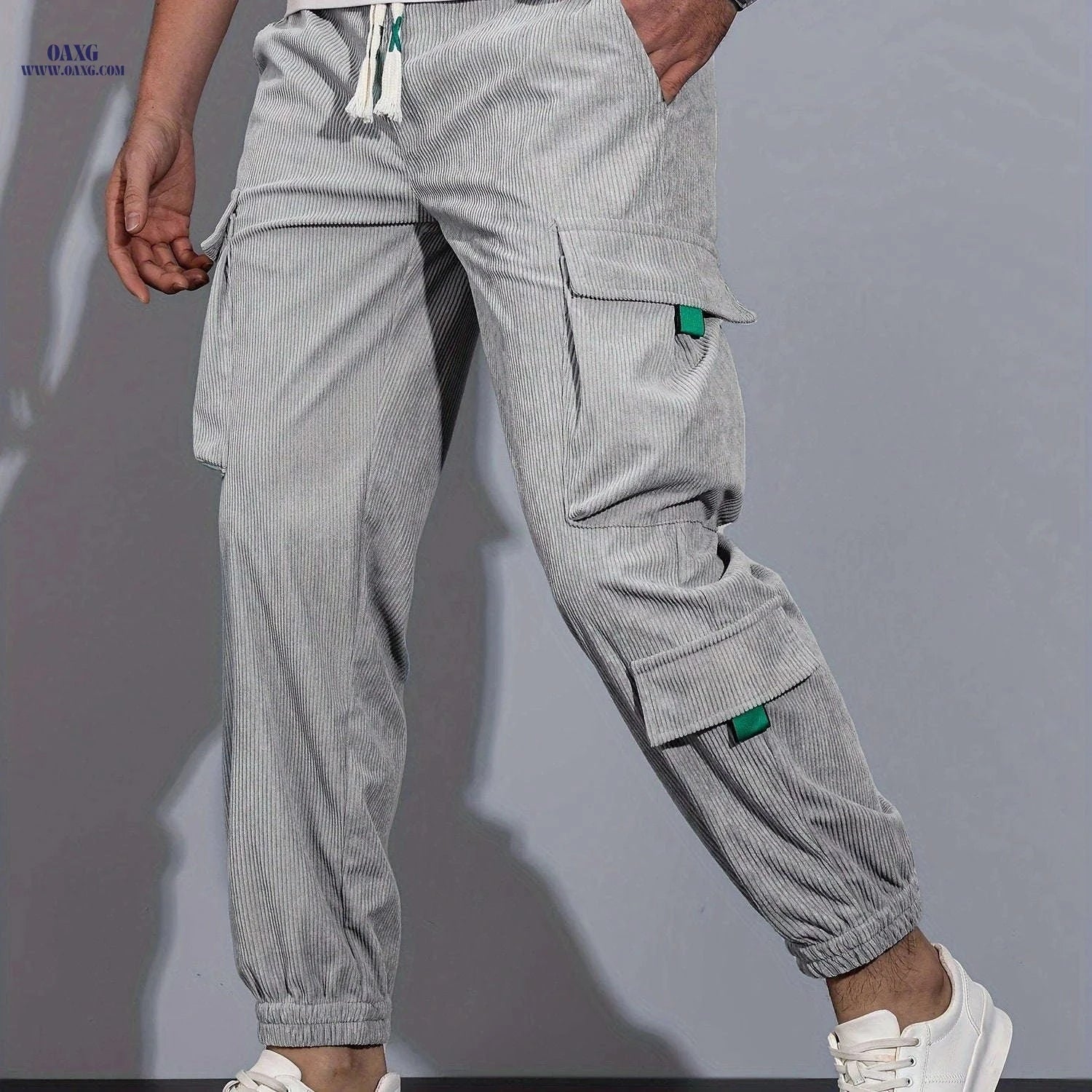 Men's Casual Cargo Pants - Drawstring Waist, All-Season Comfort   OAXG 