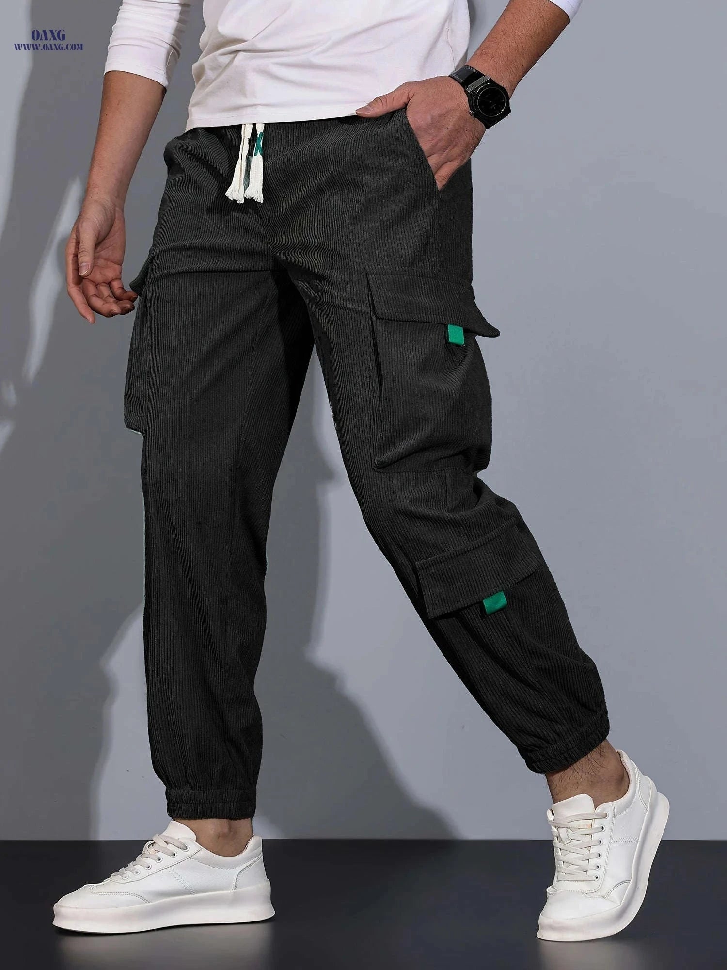 Men's Casual Cargo Pants - Drawstring Waist, All-Season Comfort   OAXG 