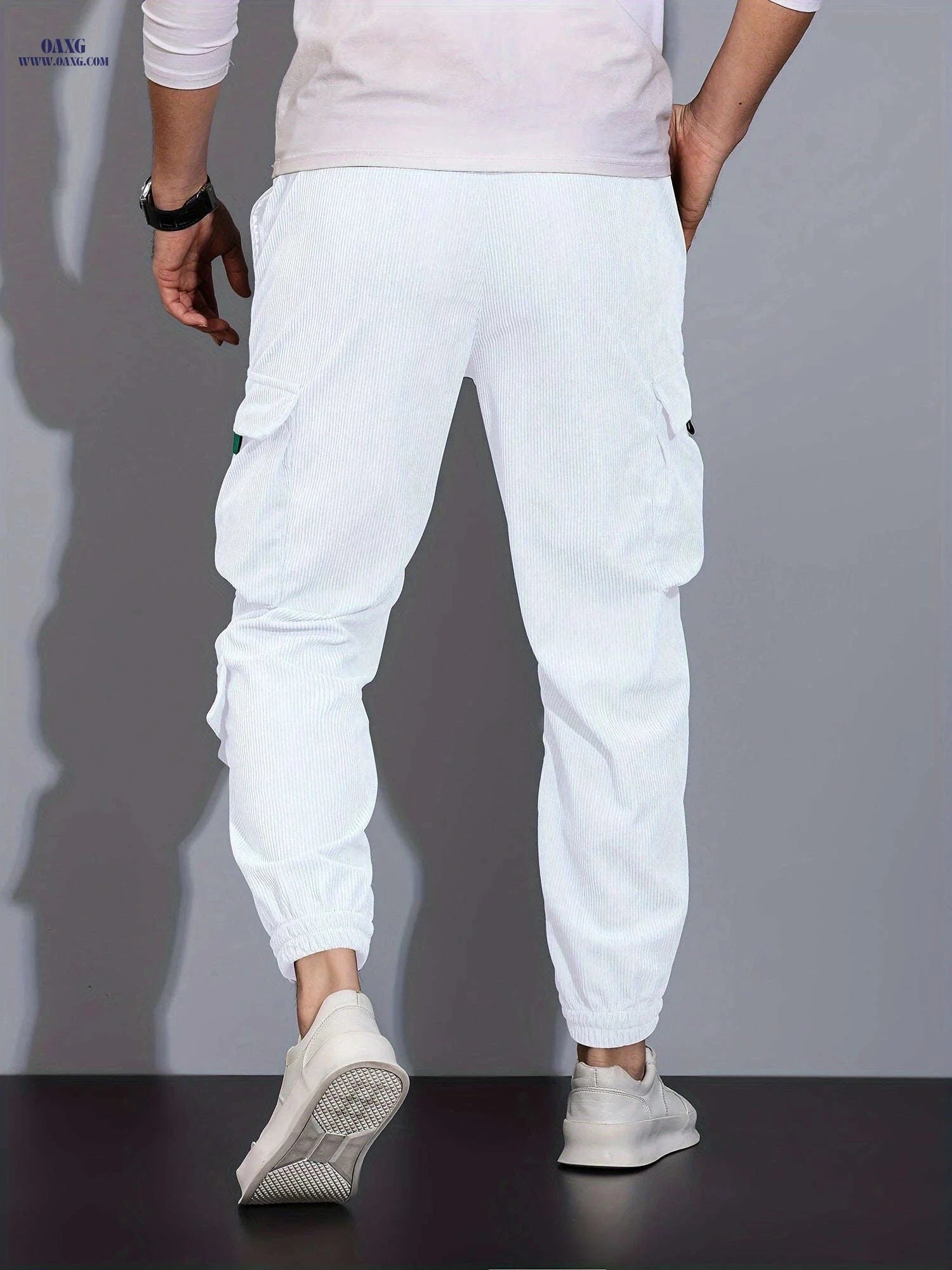 Men's Casual Cargo Pants - Drawstring Waist, All-Season Comfort   OAXG 