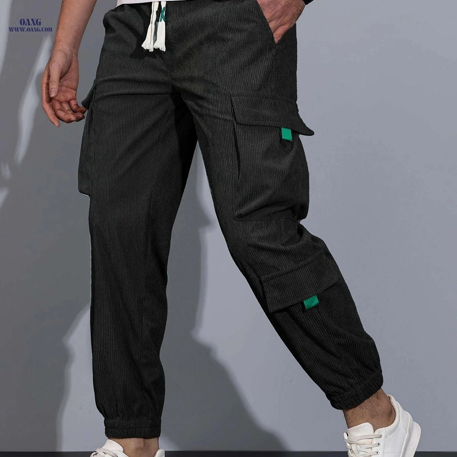 Men's Casual Cargo Pants - Drawstring Waist, All-Season Comfort   OAXG White / FR S