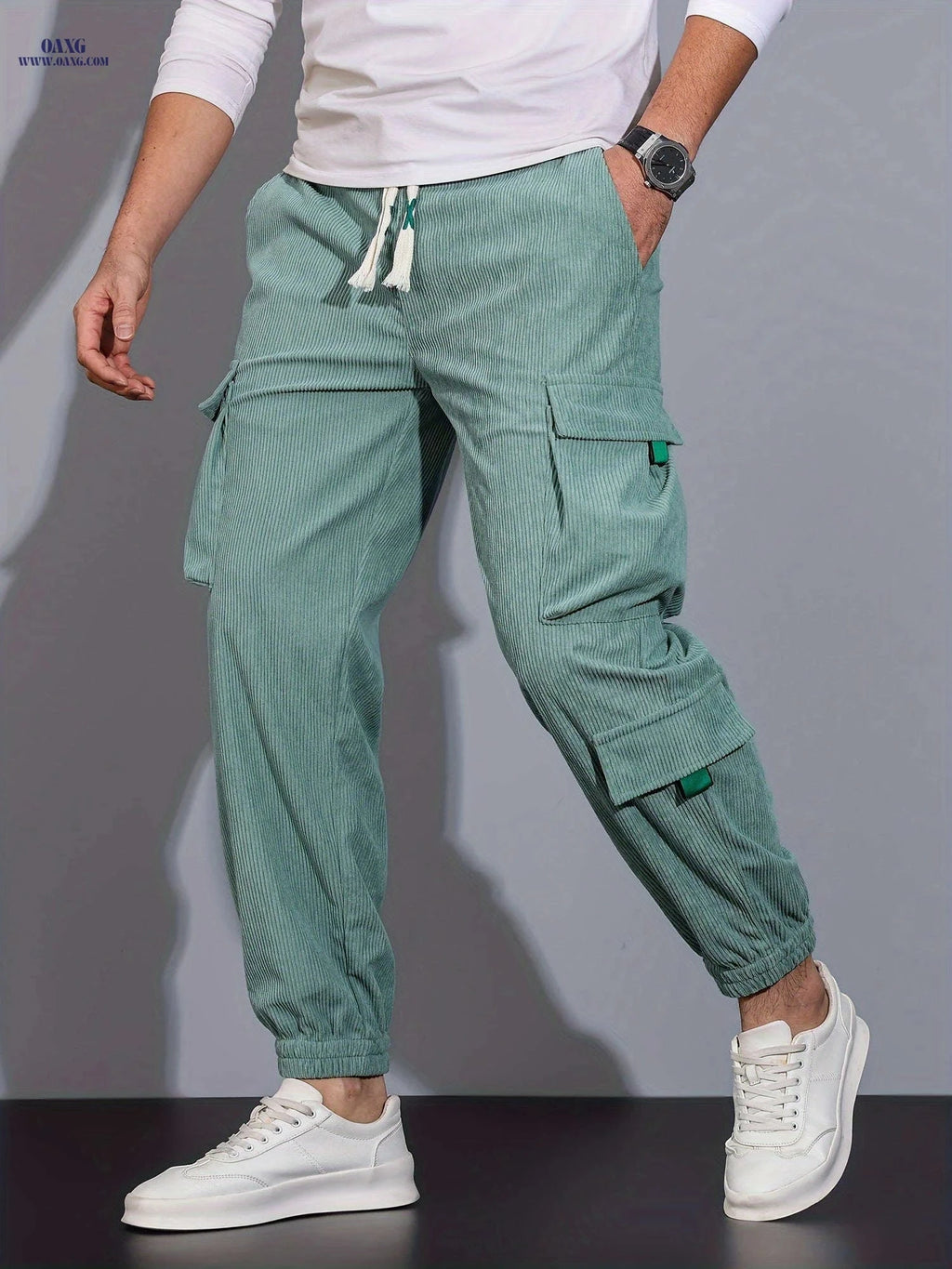 Men's Casual Cargo Pants - Drawstring Waist, All-Season Comfort   OAXG White / FR S
