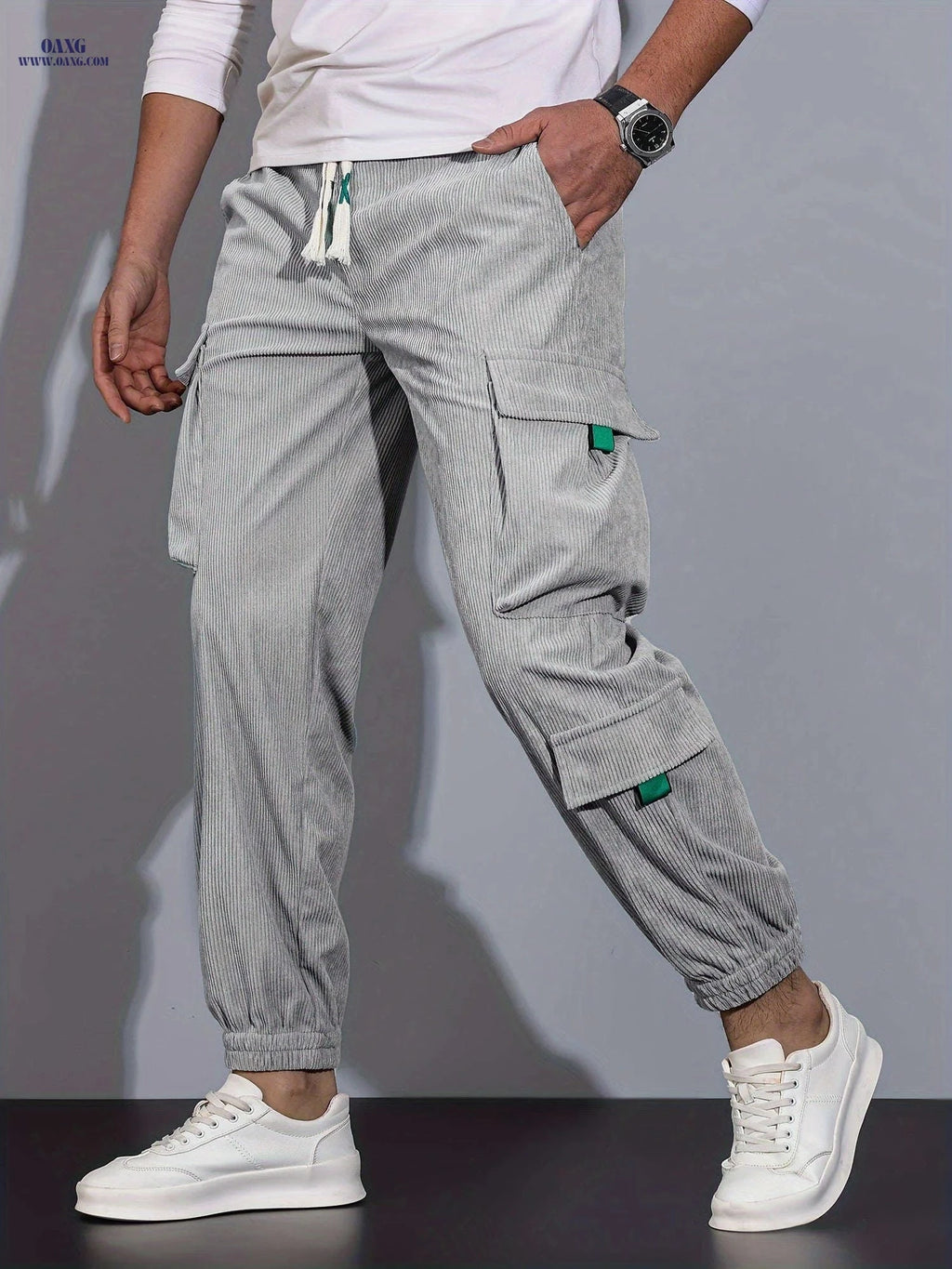 Men's Casual Cargo Pants - Drawstring Waist, All-Season Comfort   OAXG White / FR S