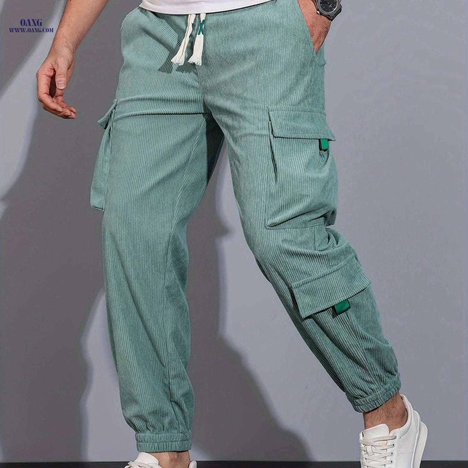 Men's Casual Cargo Pants - Drawstring Waist, All-Season Comfort   OAXG White / FR S