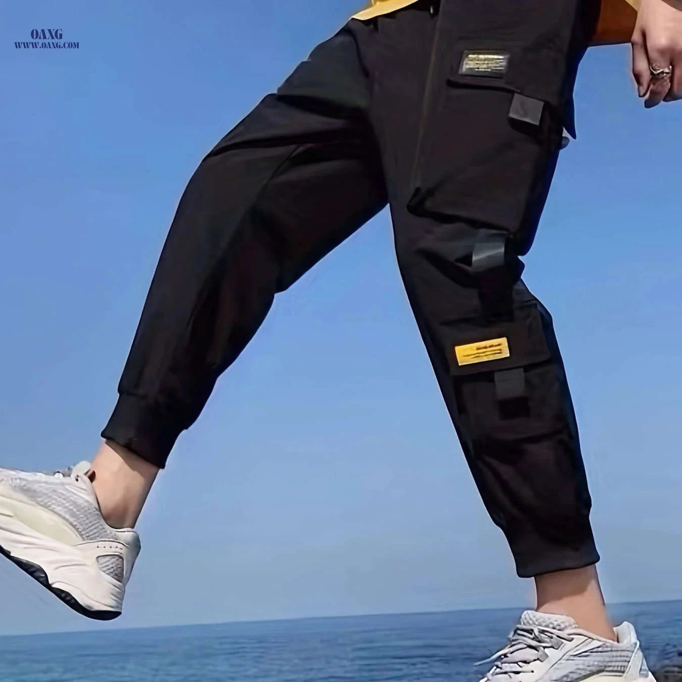 Men's Casual Cargo Pants - Drawstring Waist, Multiple Pockets for Fall   OAXG 