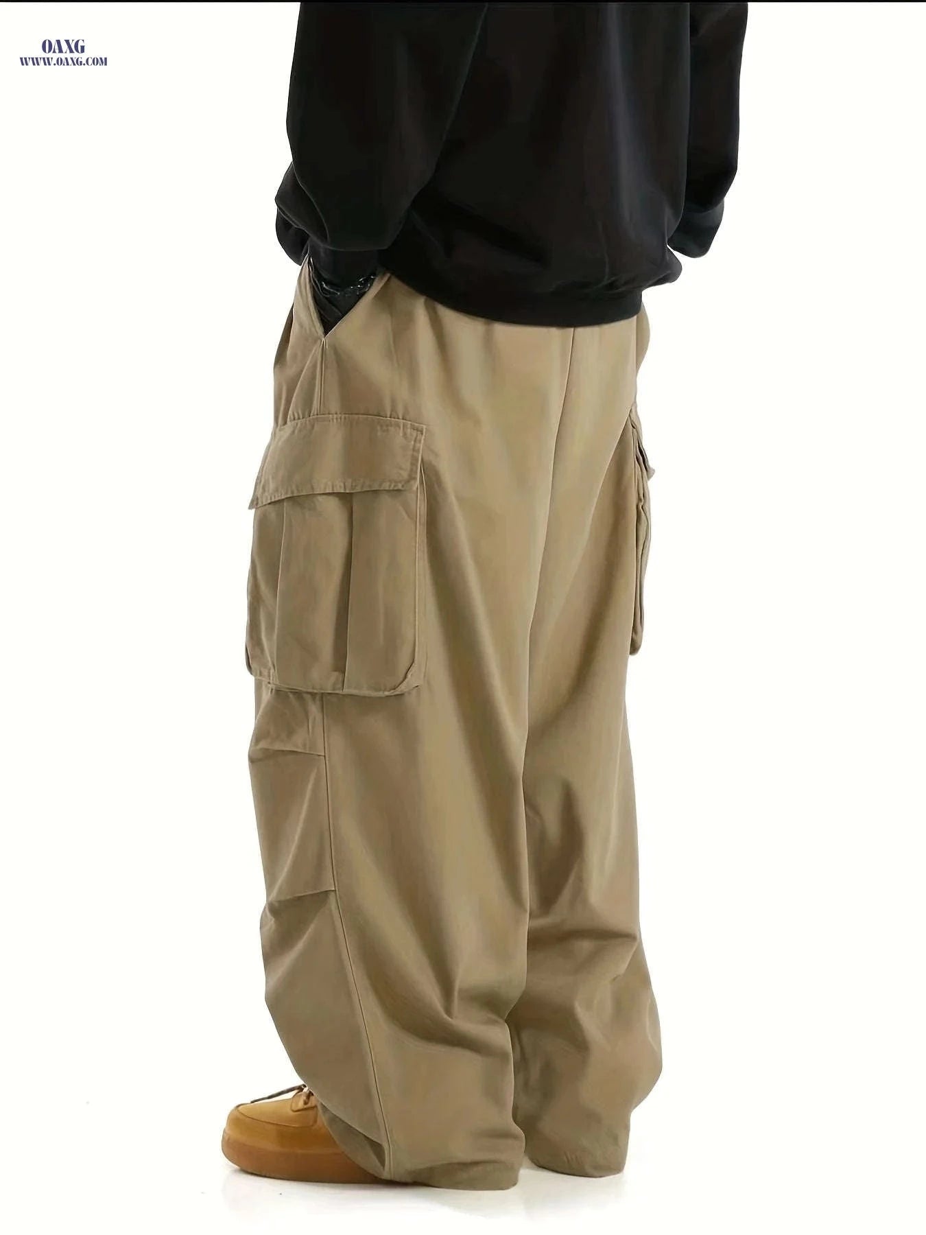 Men's Casual Cargo Pants - Elastic Drawstring, Utility Pockets   OAXG 