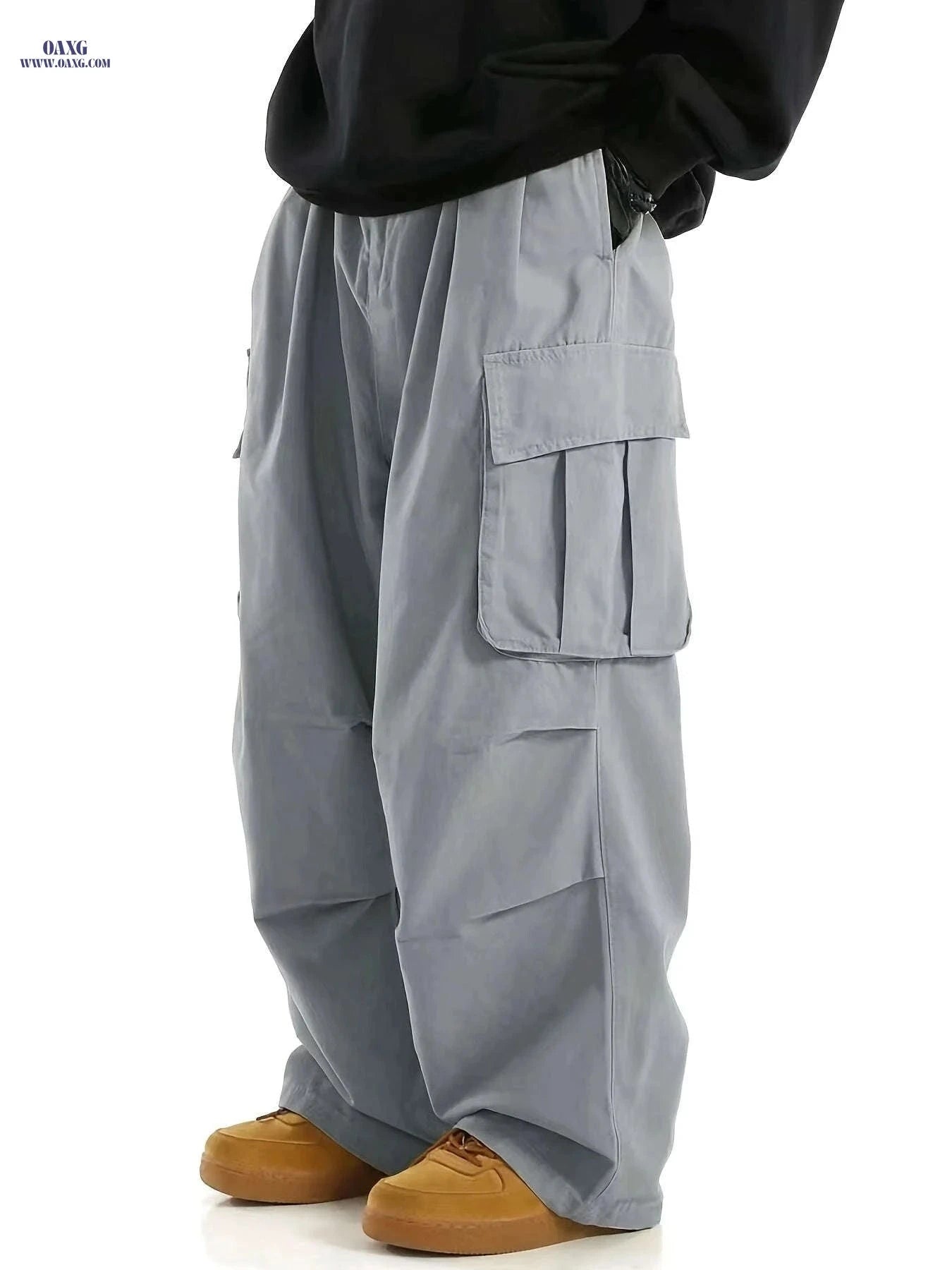 Men's Casual Cargo Pants - Elastic Drawstring, Utility Pockets   OAXG Ebony / FR S