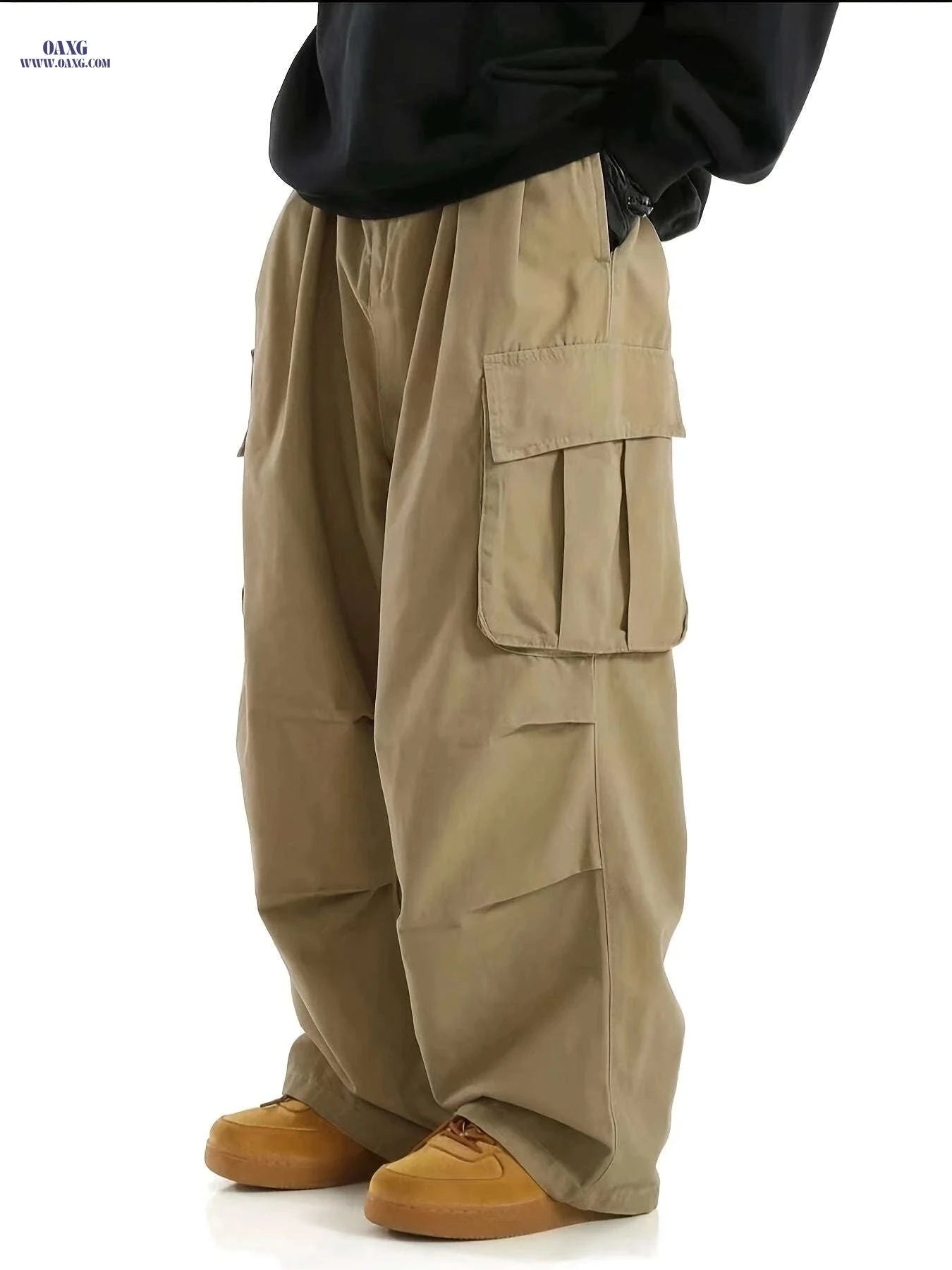 Men's Casual Cargo Pants - Elastic Drawstring, Utility Pockets   OAXG 