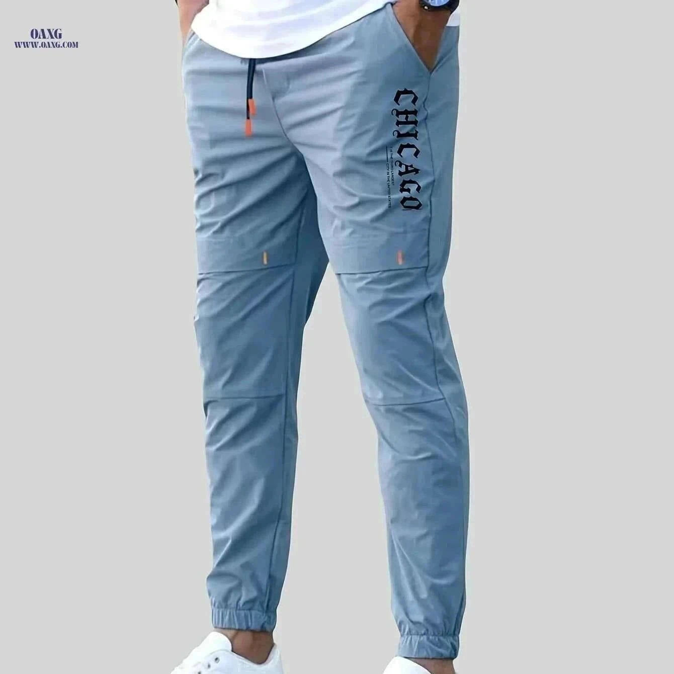 Men's Casual Cargo Pants - Light Drawstring Waist, Multiple Pockets   OAXG Khaki / S