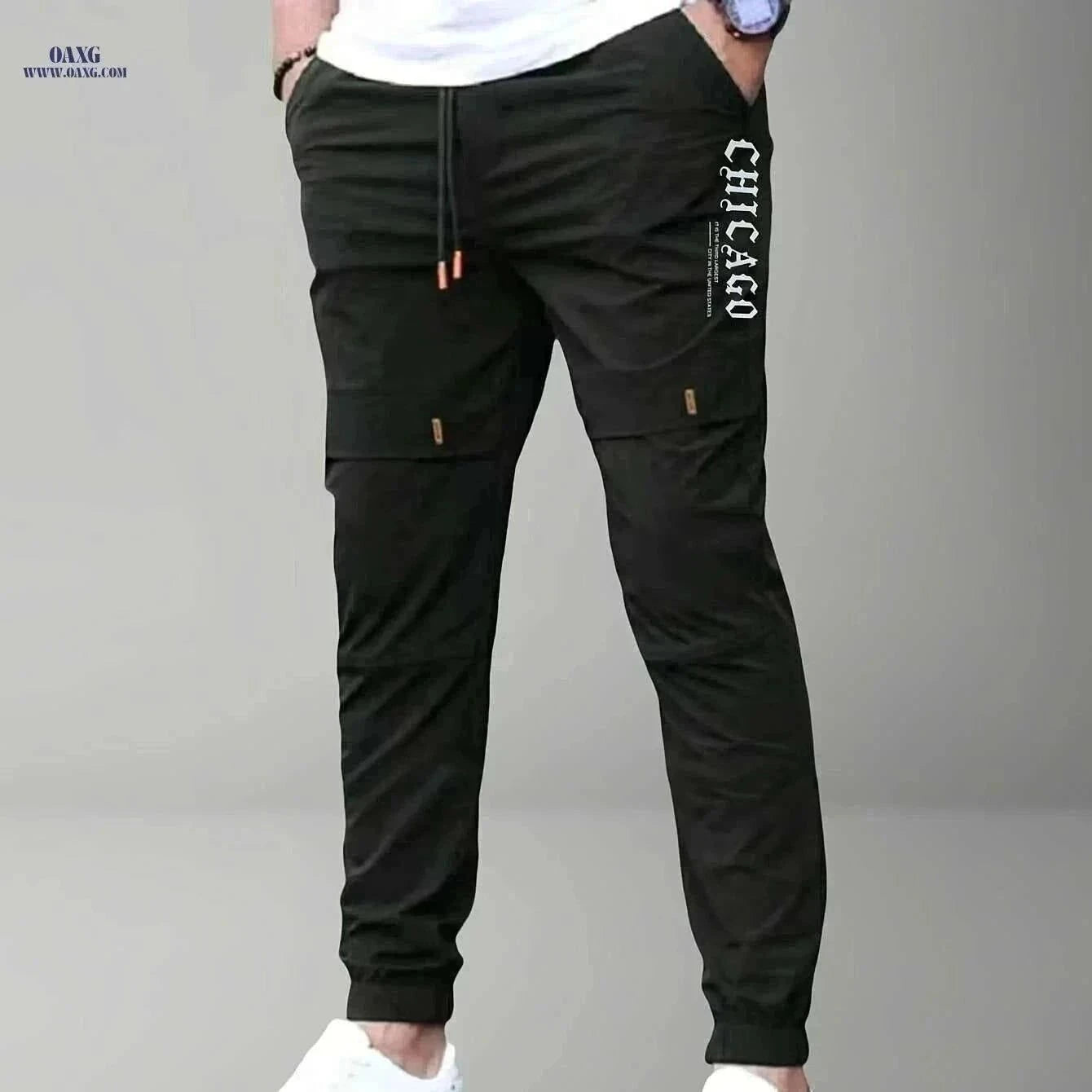 Men's Casual Cargo Pants - Light Drawstring Waist, Multiple Pockets   OAXG Khaki / S