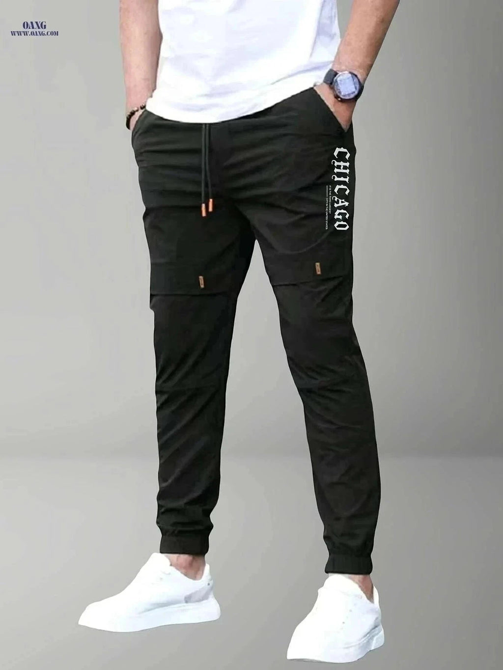 Men's Casual Cargo Pants - Light Drawstring Waist, Multiple Pockets   OAXG Khaki / S