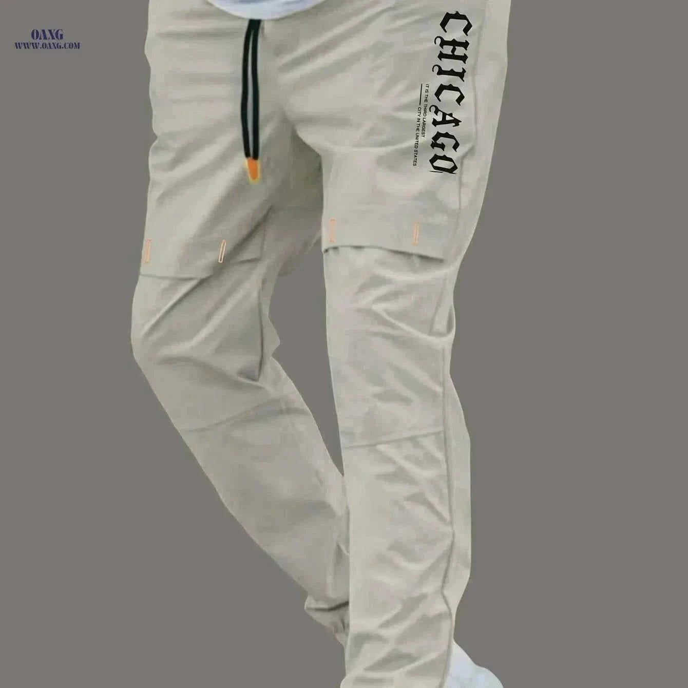 Men's Casual Cargo Pants - Light Drawstring Waist, Multiple Pockets   OAXG Khaki / S
