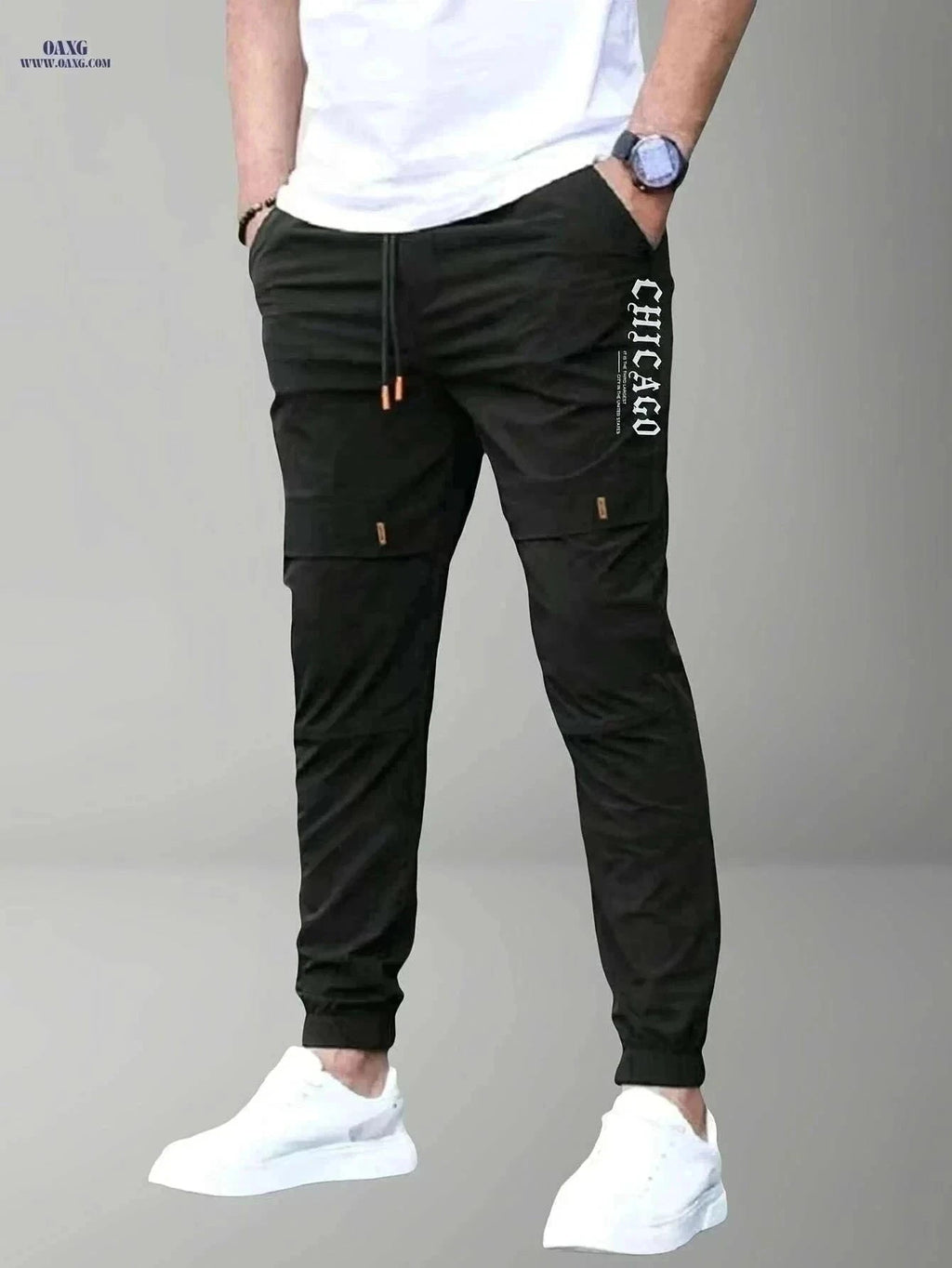 Men's Casual Cargo Pants - Light Drawstring Waist, Multiple Pockets   OAXG Khaki / S