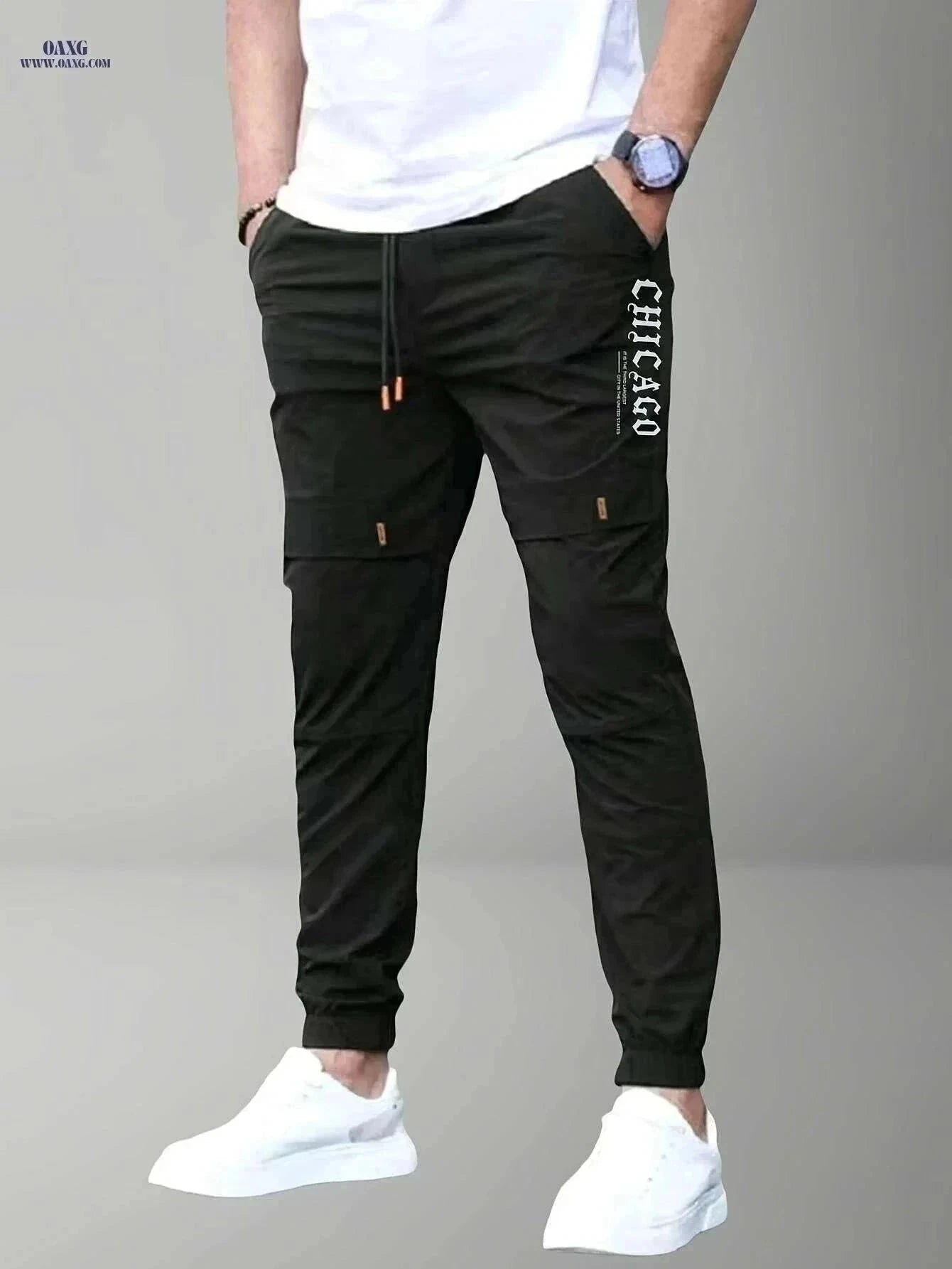 Men's Casual Cargo Pants - Light Drawstring Waist, Multiple Pockets   OAXG Khaki / S