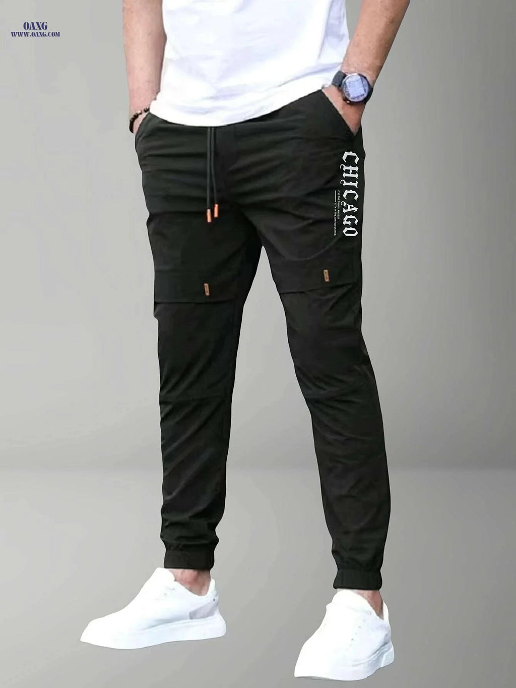 Men's Casual Cargo Pants - Light Drawstring Waist, Trendy Fit   OAXG Khaki / S