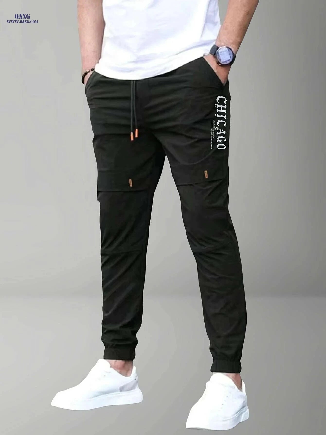 Men's Casual Cargo Pants - Light Drawstring Waist, Trendy Fit   OAXG Khaki / S