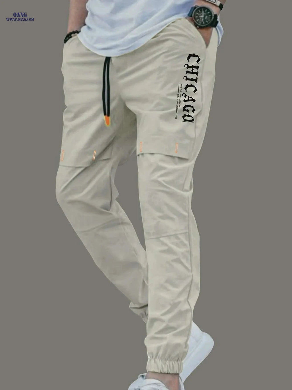 Men's Casual Cargo Pants - Light Drawstring Waist, Trendy Fit   OAXG Khaki / S