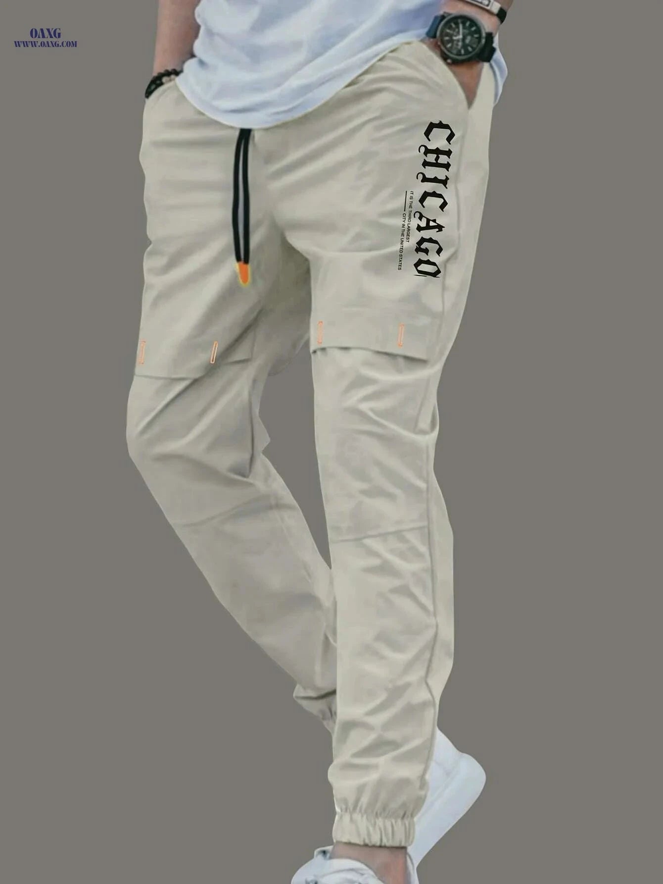 Men's Casual Cargo Pants - Light Drawstring Waist, Trendy Fit   OAXG Khaki / S