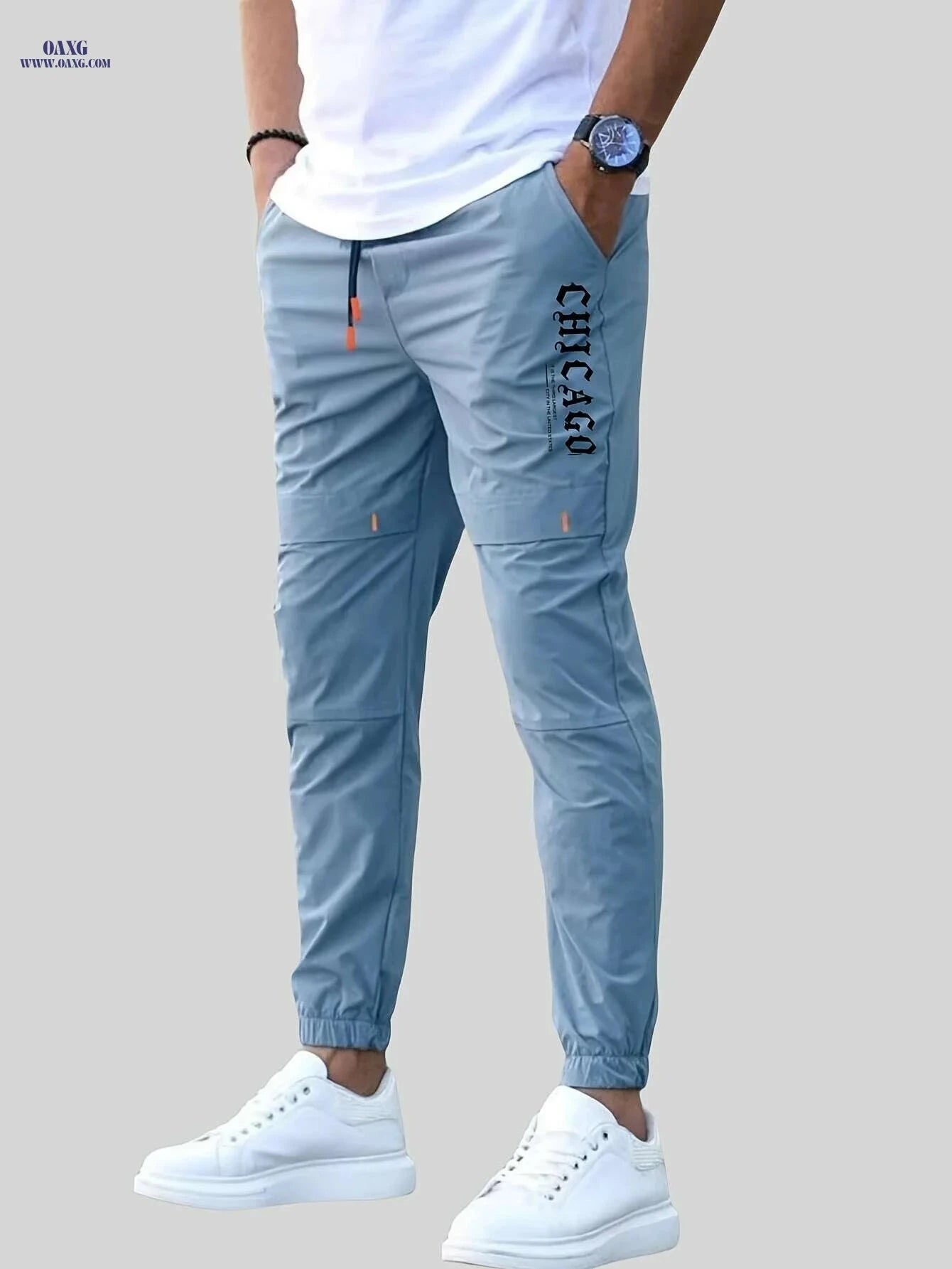 Men's Casual Cargo Pants - Light Drawstring Waist, Trendy Fit   OAXG Khaki / S