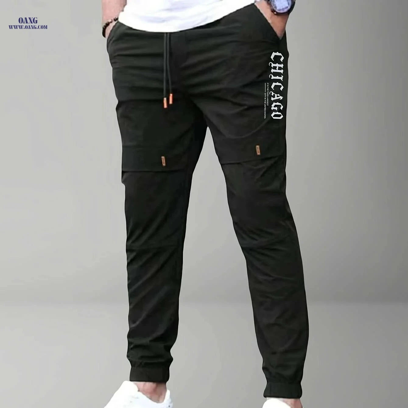 Men's Casual Cargo Pants - Light Drawstring Waist, Trendy Fit   OAXG Khaki / S