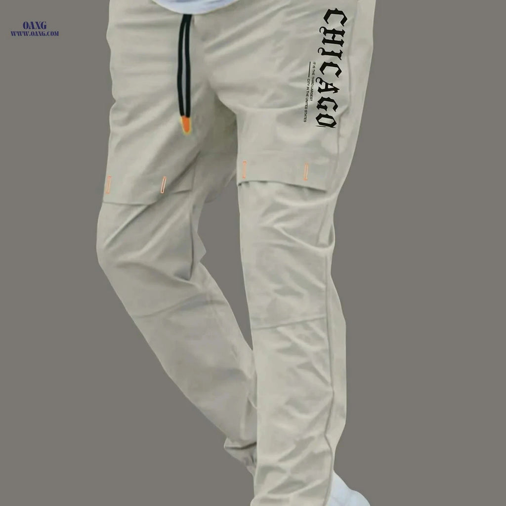 Men's Casual Cargo Pants - Light Drawstring Waist, Trendy Fit   OAXG Khaki / S